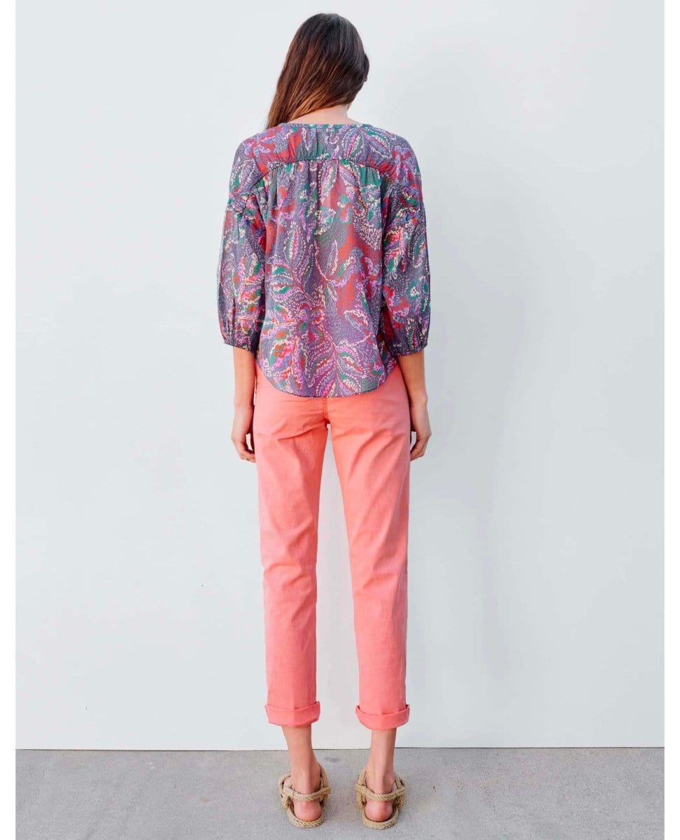 3/4 Sleeve Floral Blouse Seurat - PINK ARROWS
