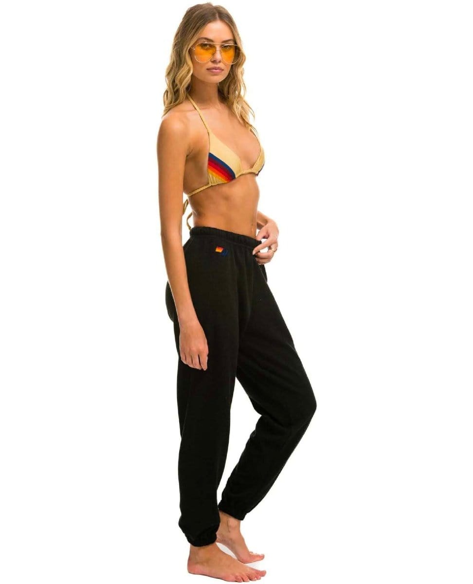 5 Stripe Black Neon Rainbow Women's Sweatpant - PINK ARROWS