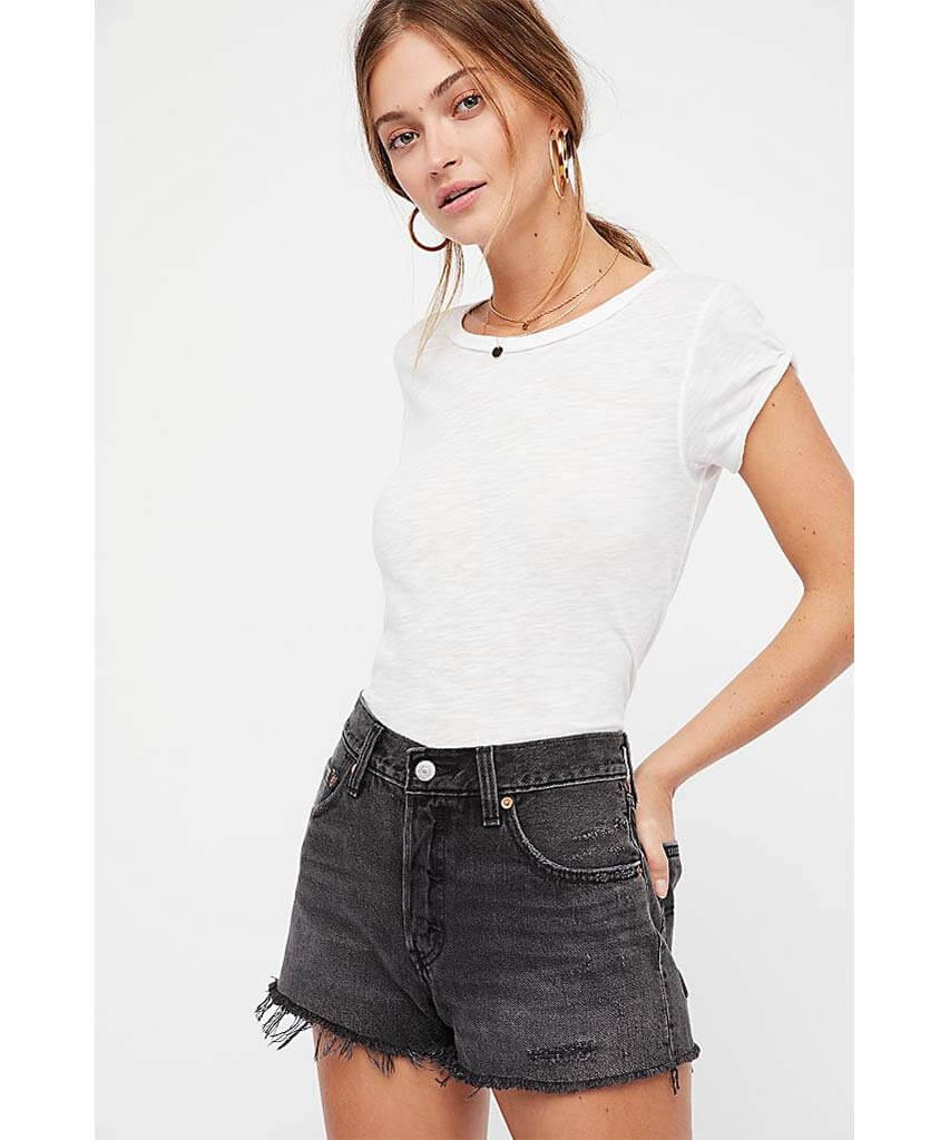 501 High Rise Short Trashed Black - PINK ARROWS