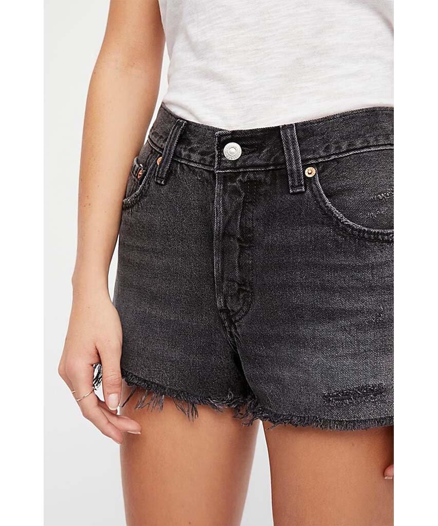 501 High Rise Short Trashed Black - PINK ARROWS