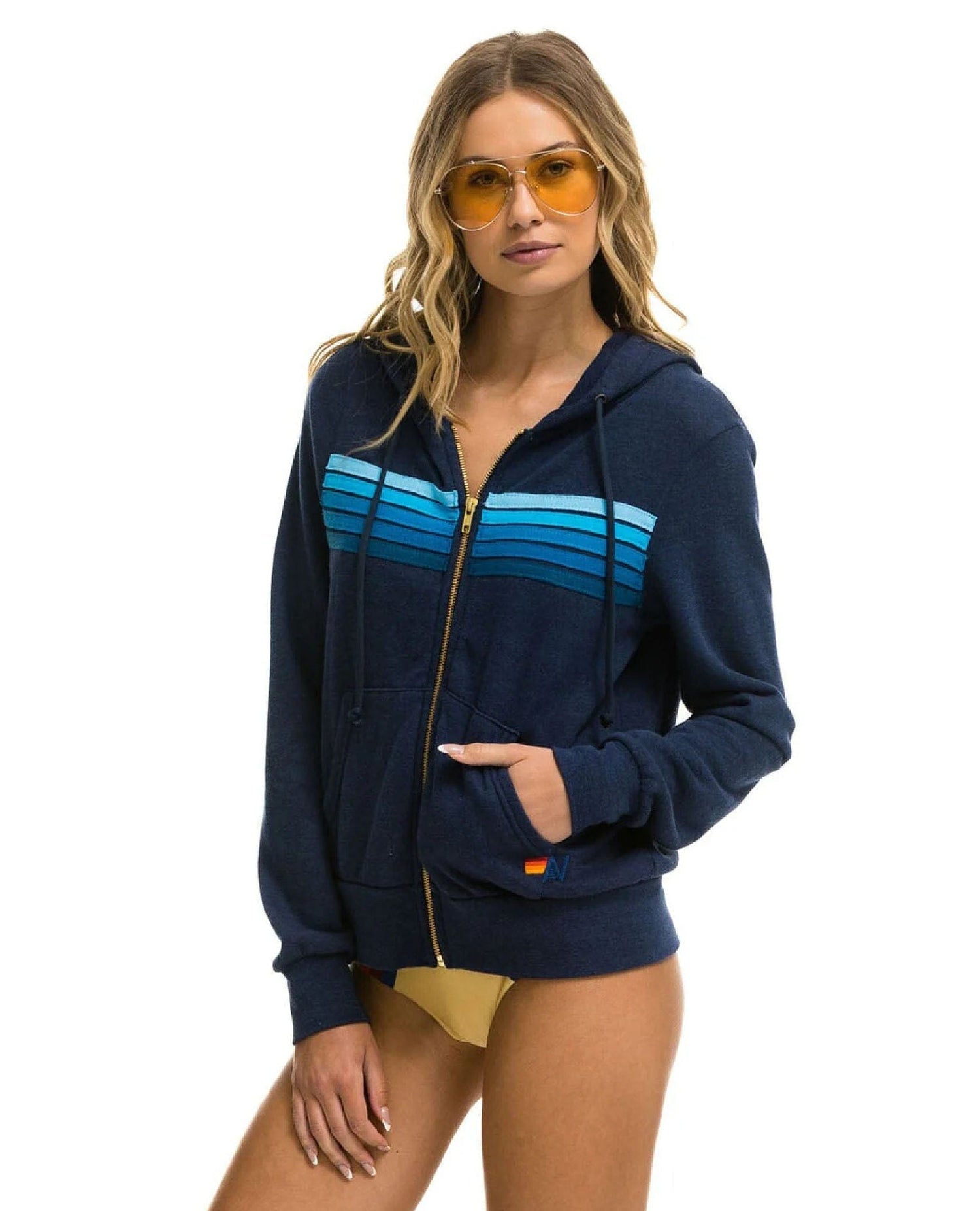 5 Stripe Navy Zip Hoodie