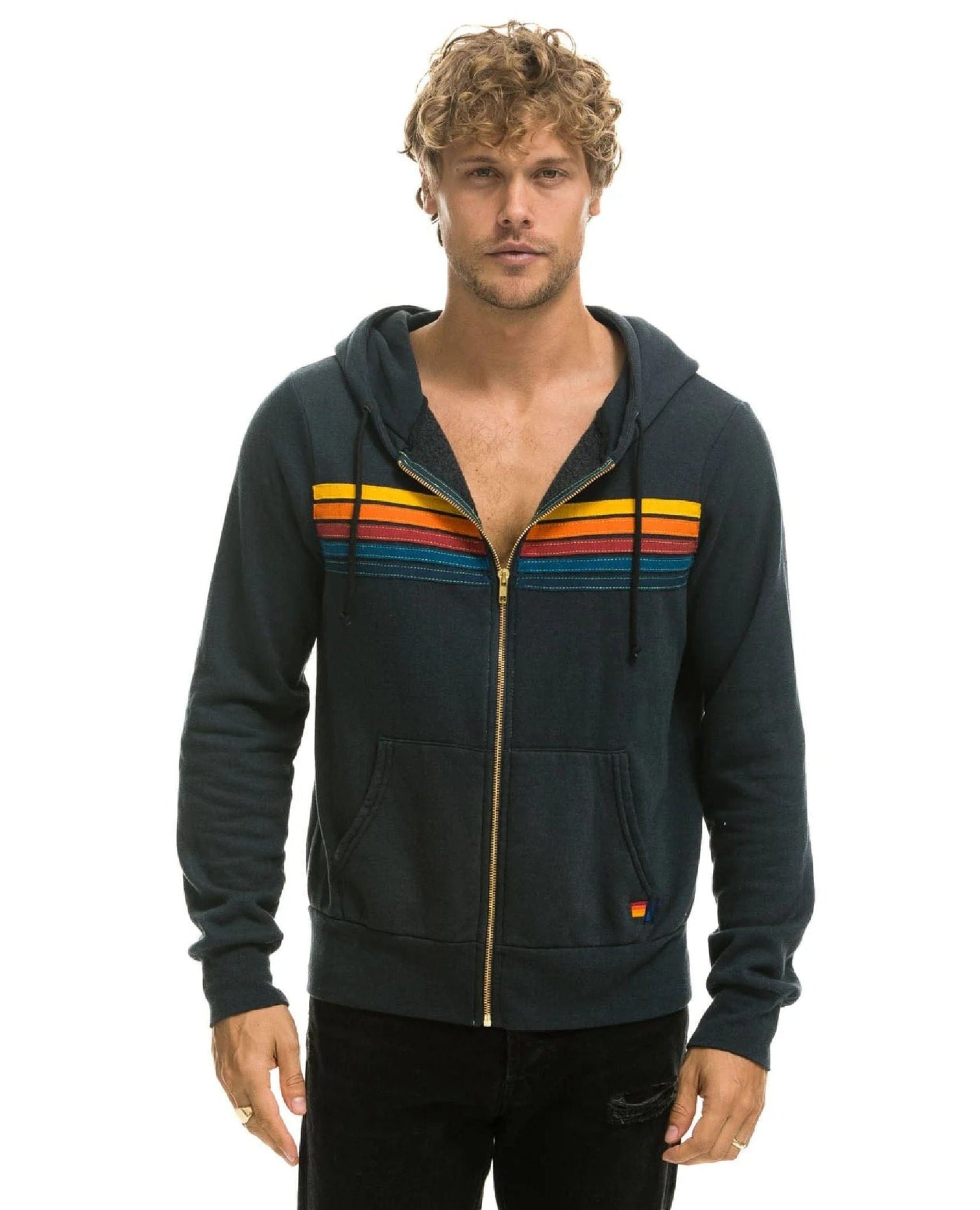 AN 5 Stripe Rainbow Hoodie Charcoal