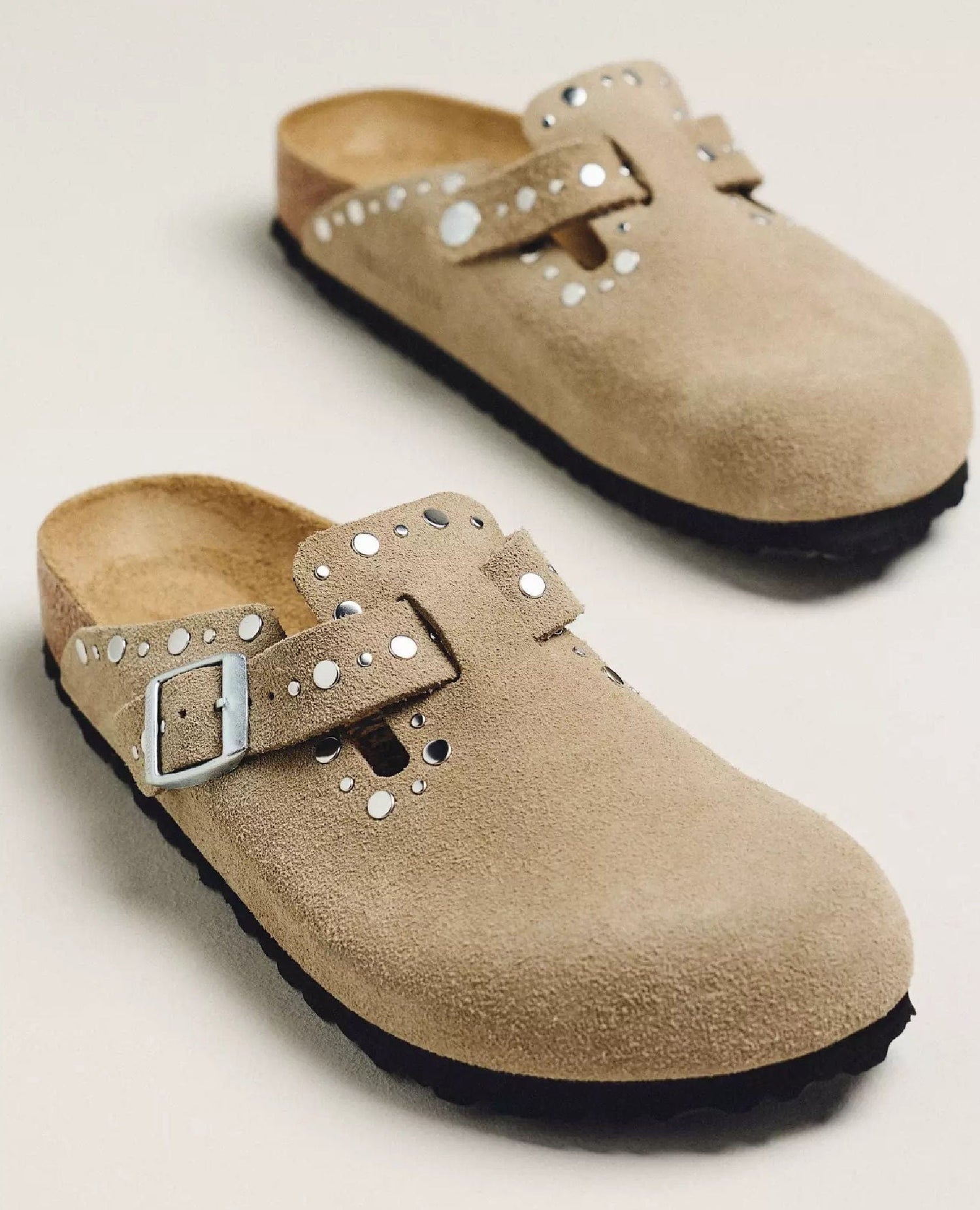 Birk Boston Rivet Taupe Suede