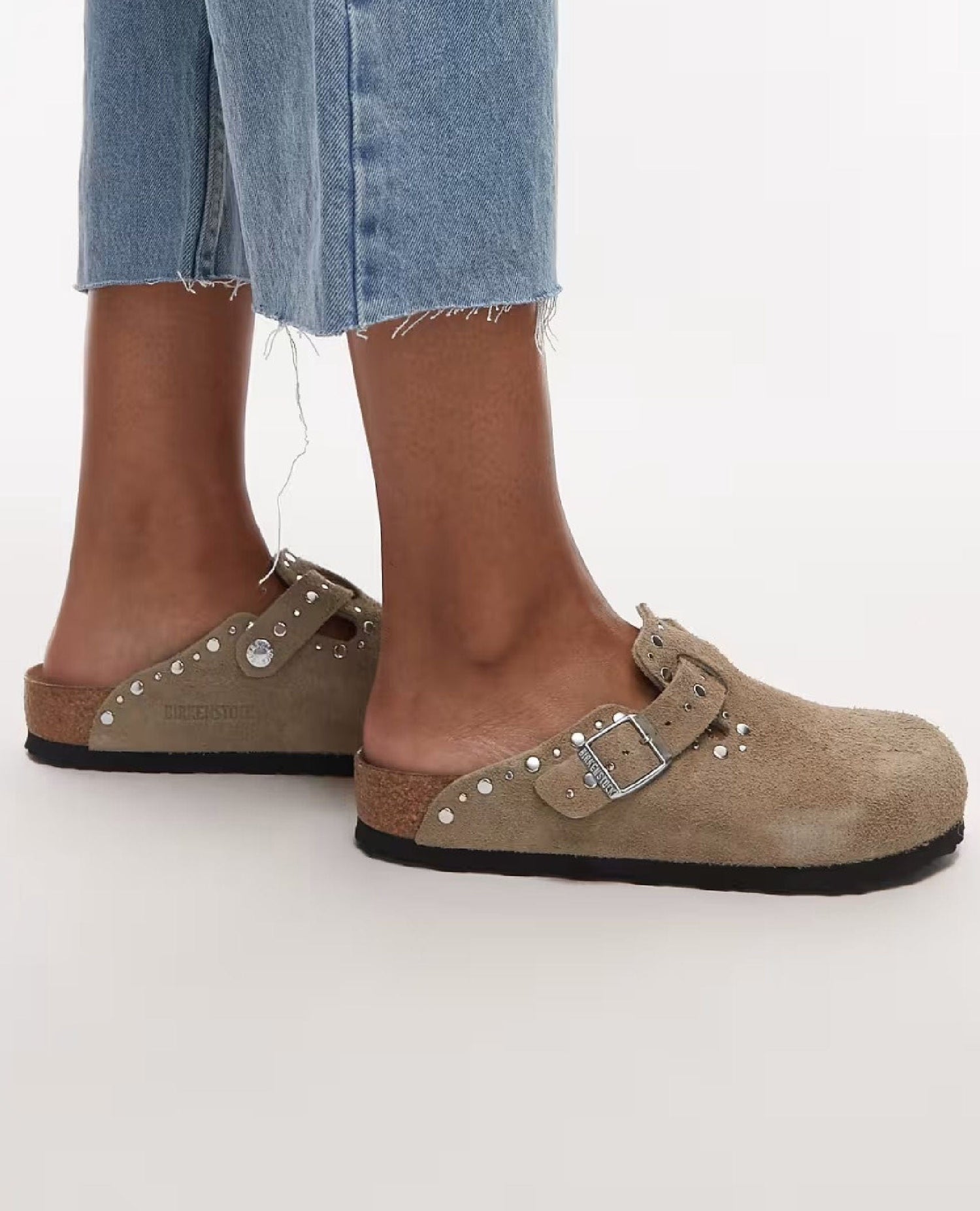 Birk Boston Rivet Taupe Suede