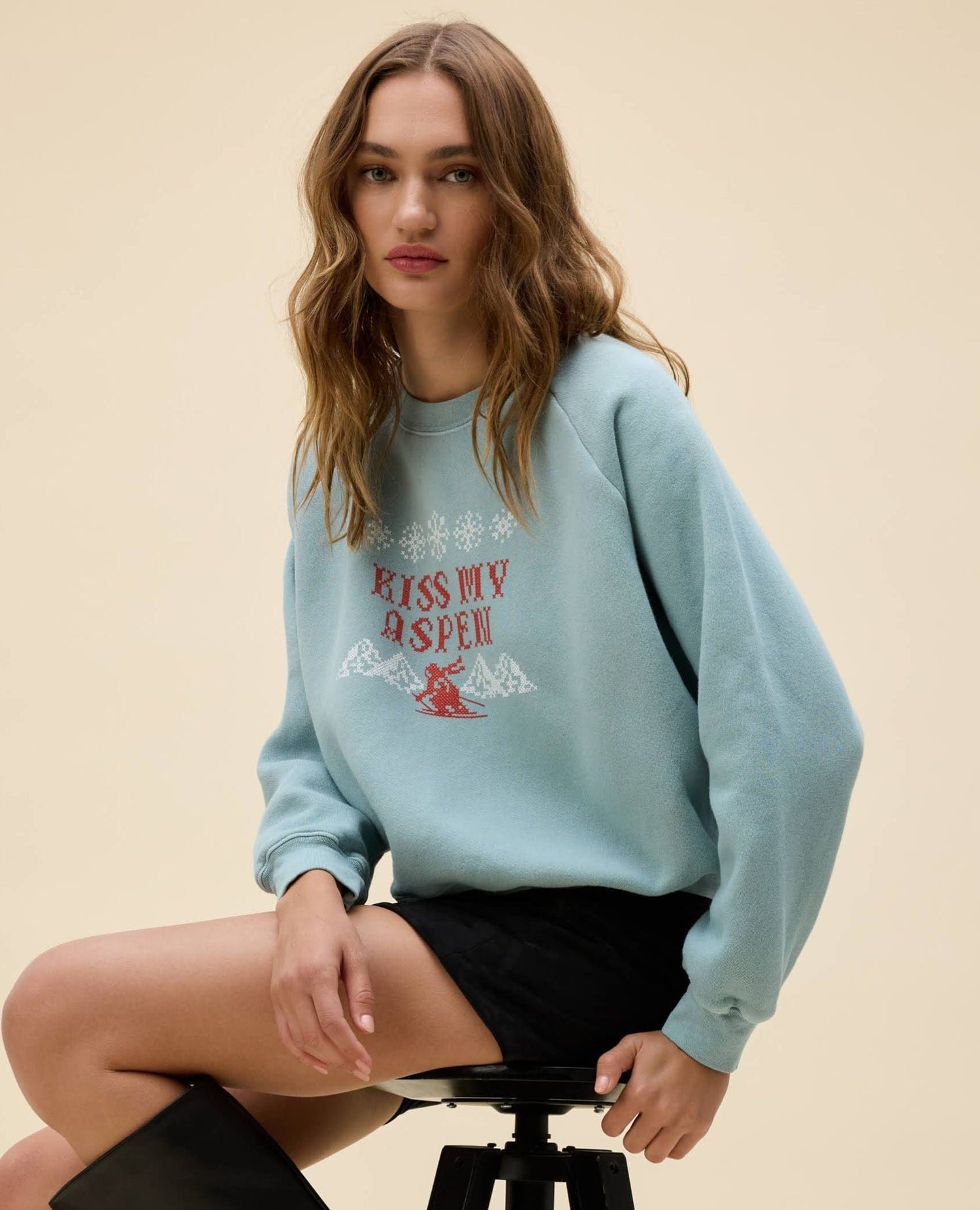 Kiss My Aspen Sweatshirt Powder Blue