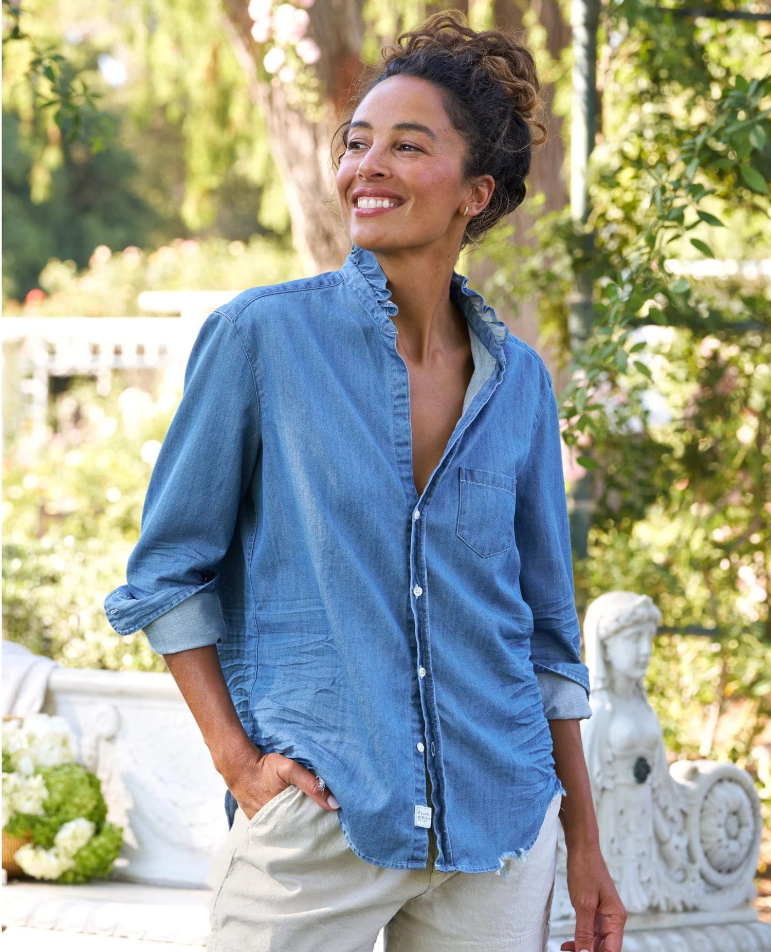 Eileen Ruffle Denim Shirt