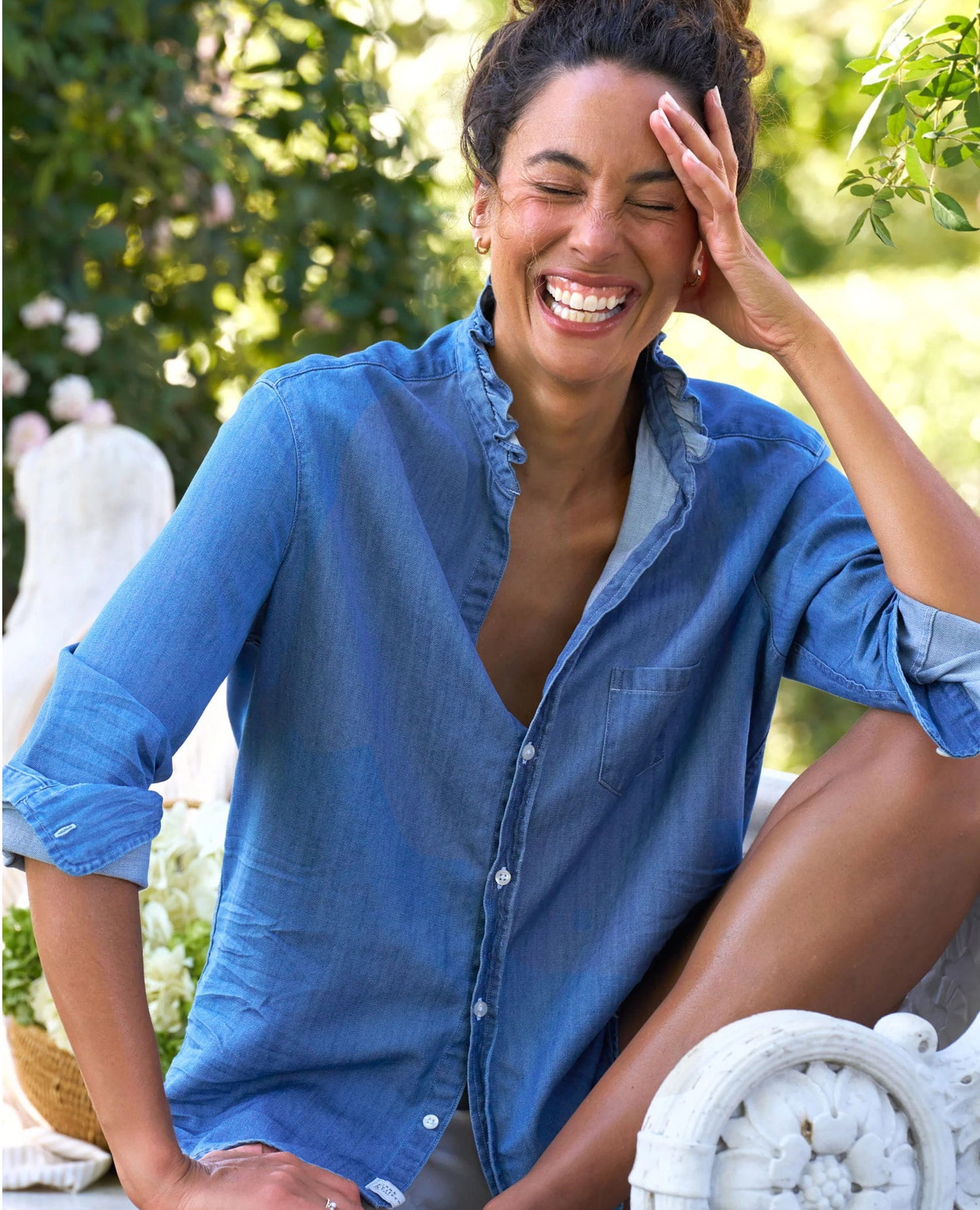 Eileen Ruffle Denim Shirt