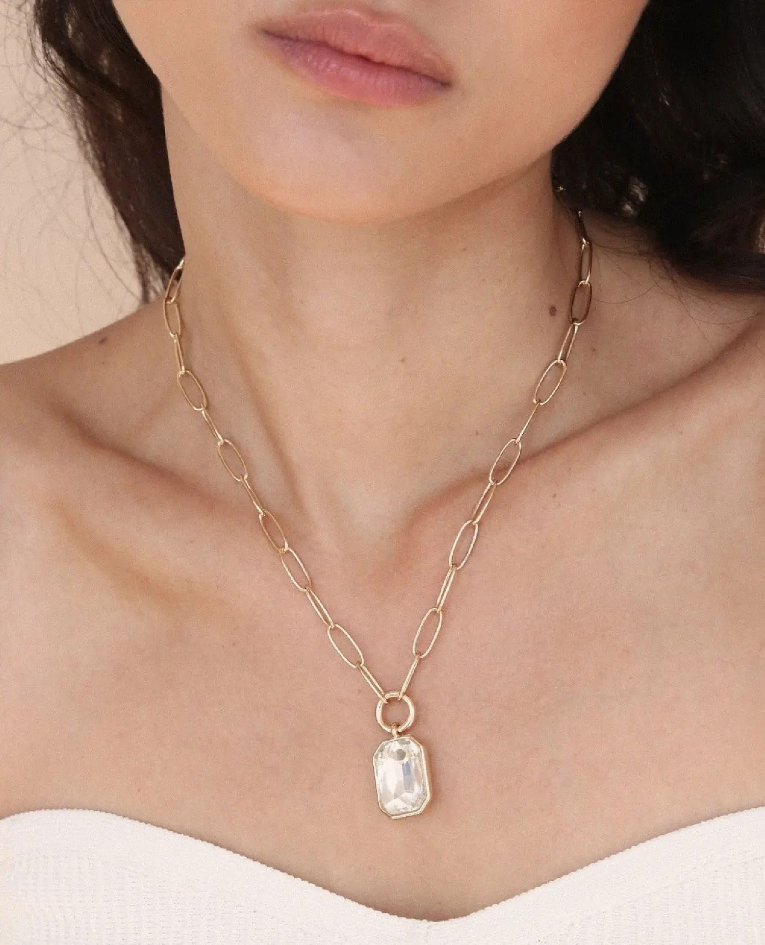 Crystal Deco Pendant Gold Necklace