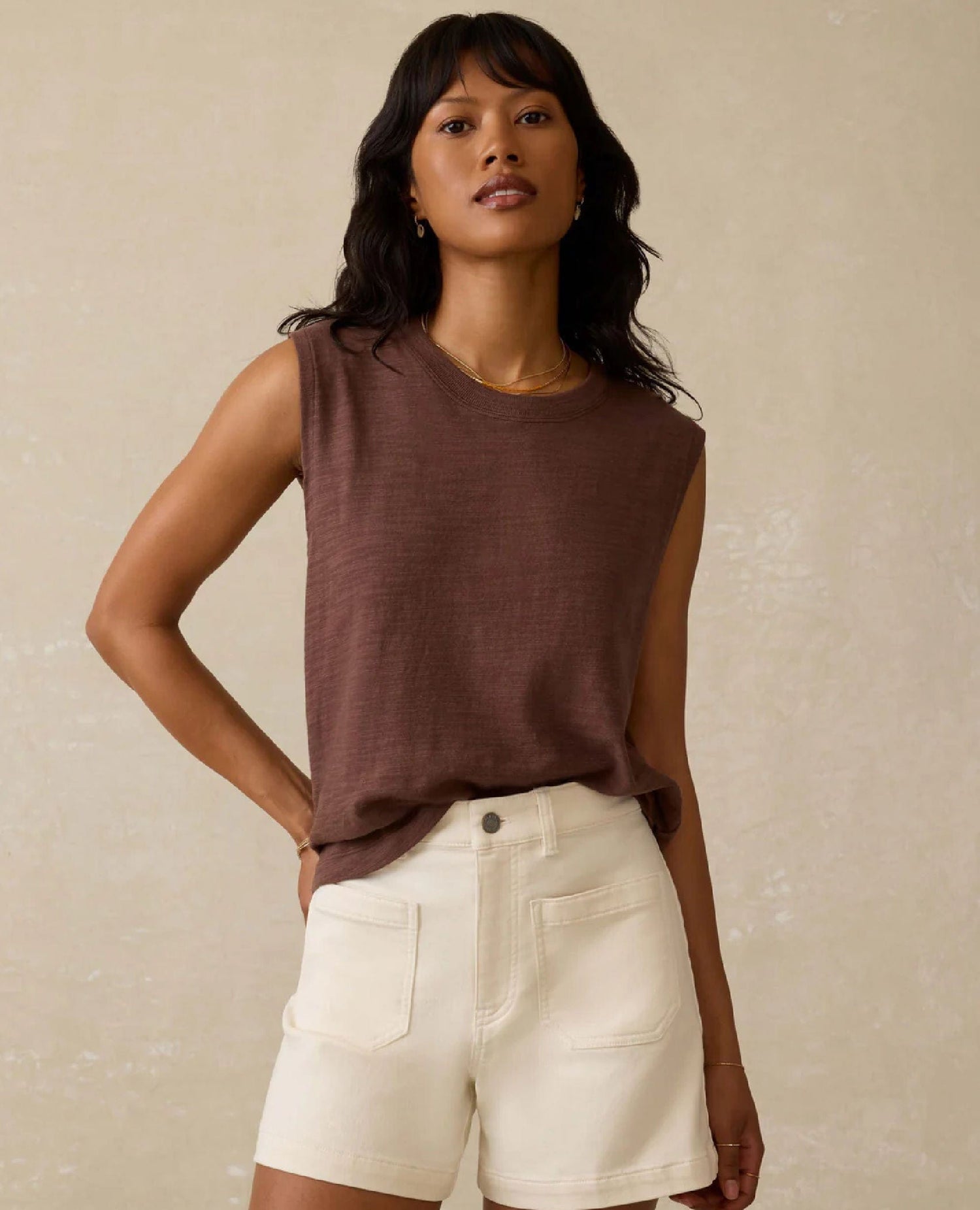 Faherty Sunwashed Slub Muscle Tank Cocoa