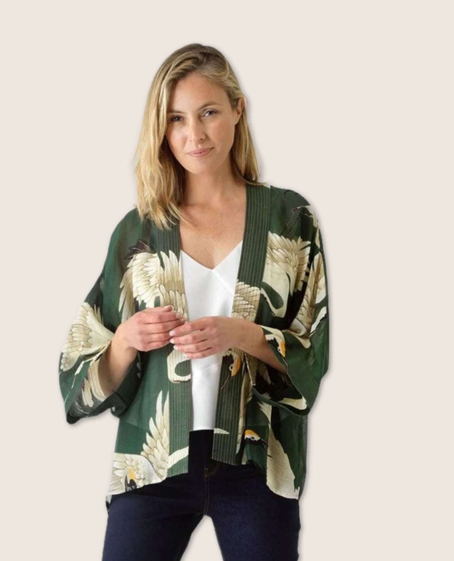 Heron Forest Green Short Kimono