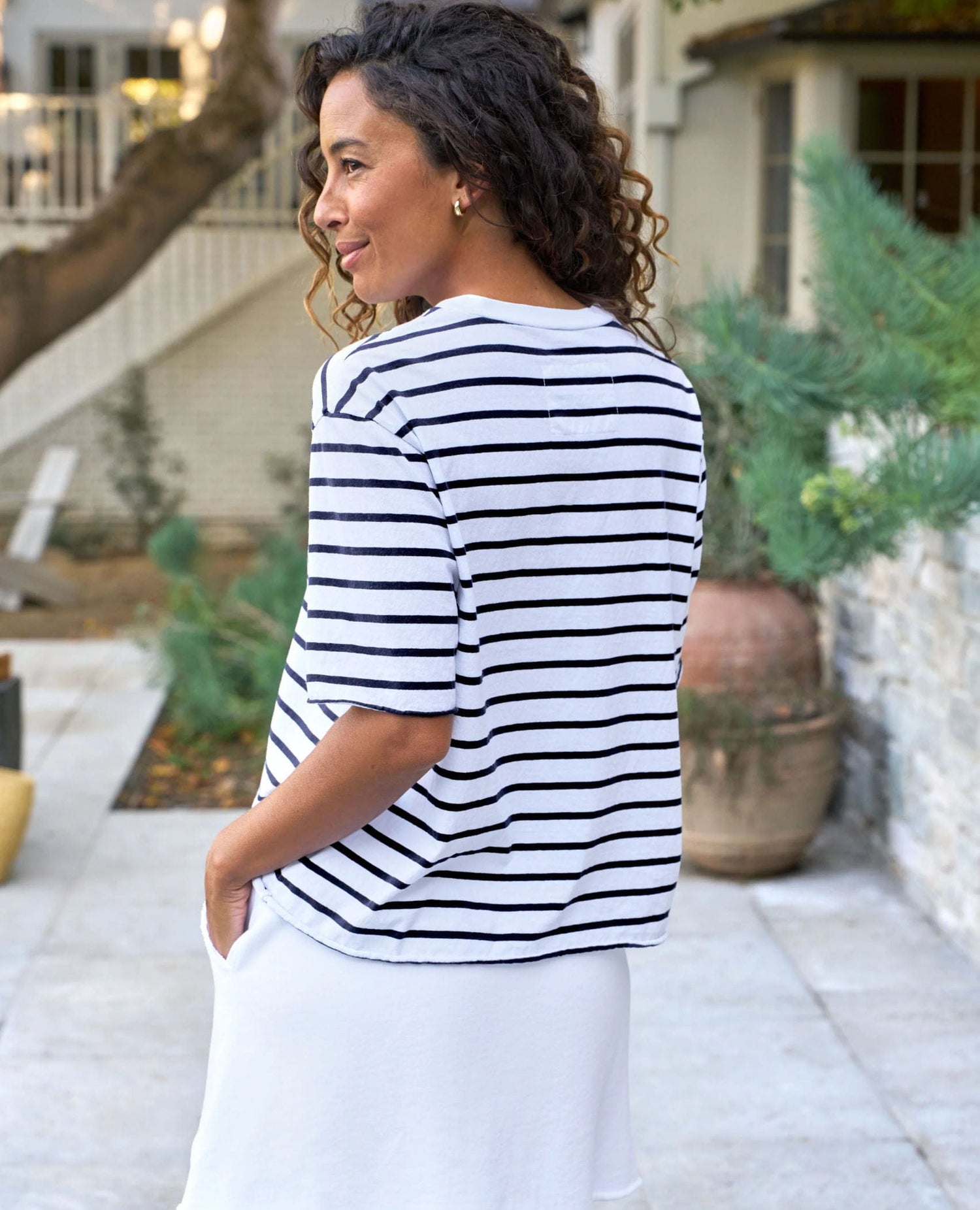 Frank & Eileen Perry Tee White Navy Stripe