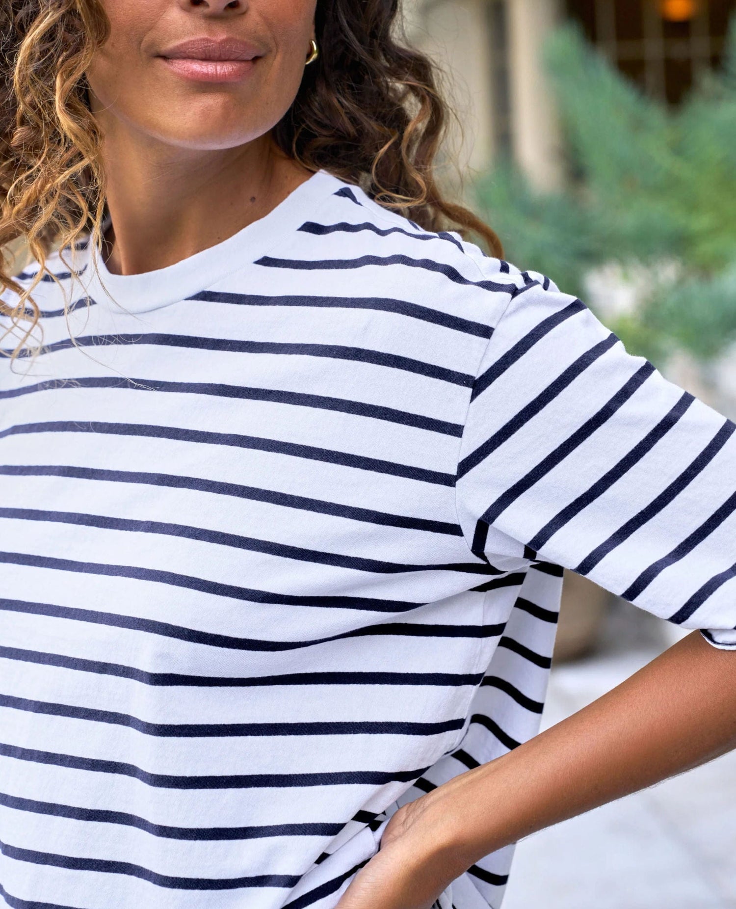 Perry Tee White Navy Stripe