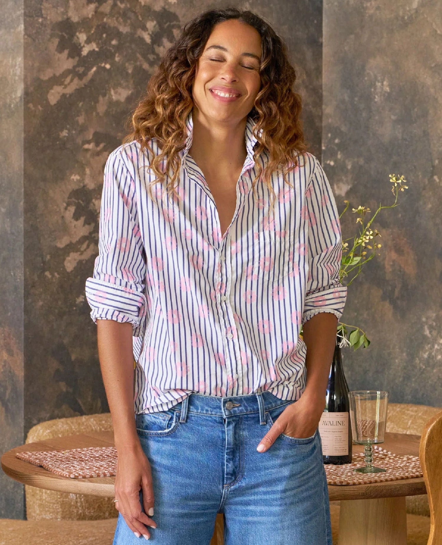 Barry Stripe + Pink Flowers Shirt