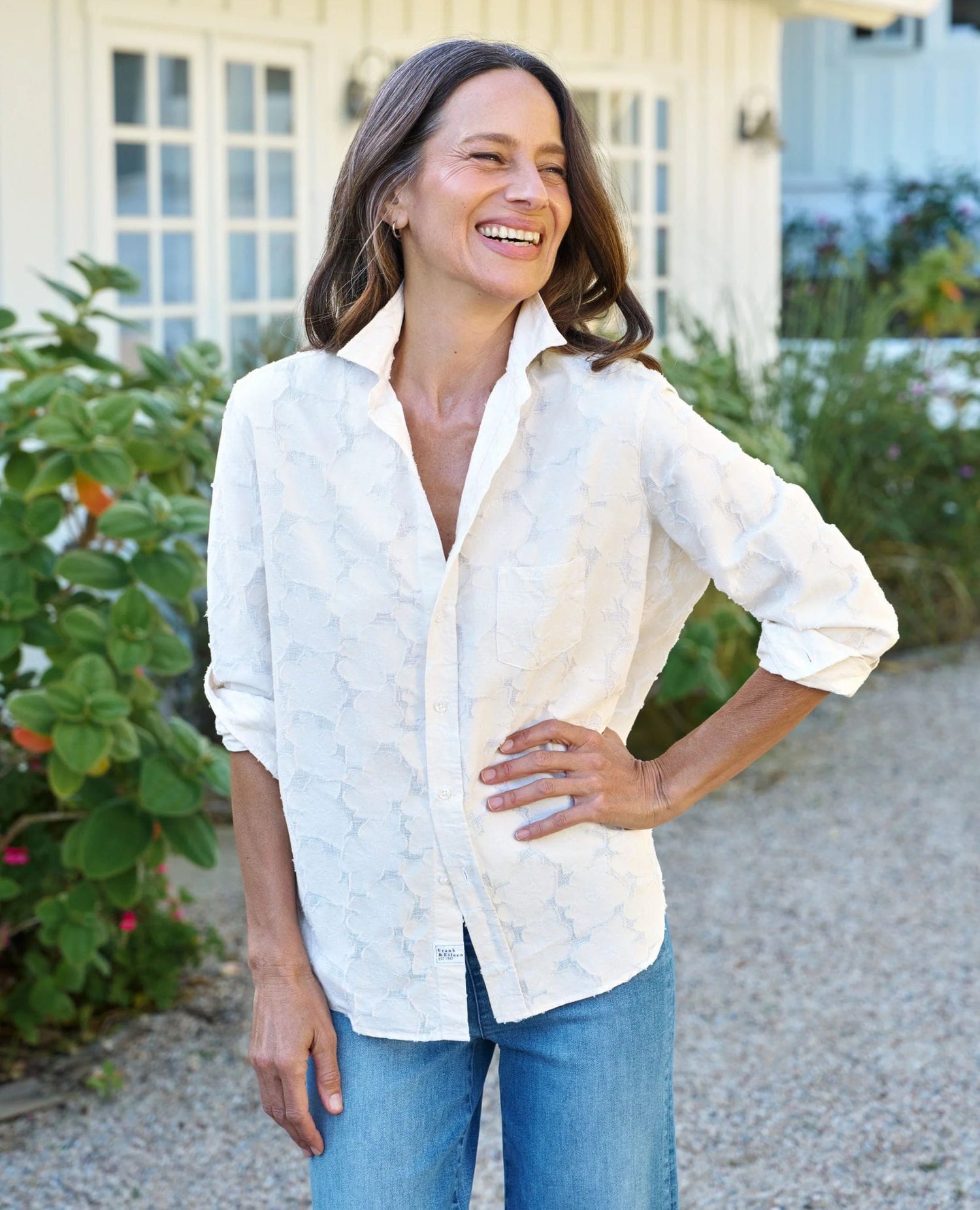 Eileen Textured Flowers Shirt Natural