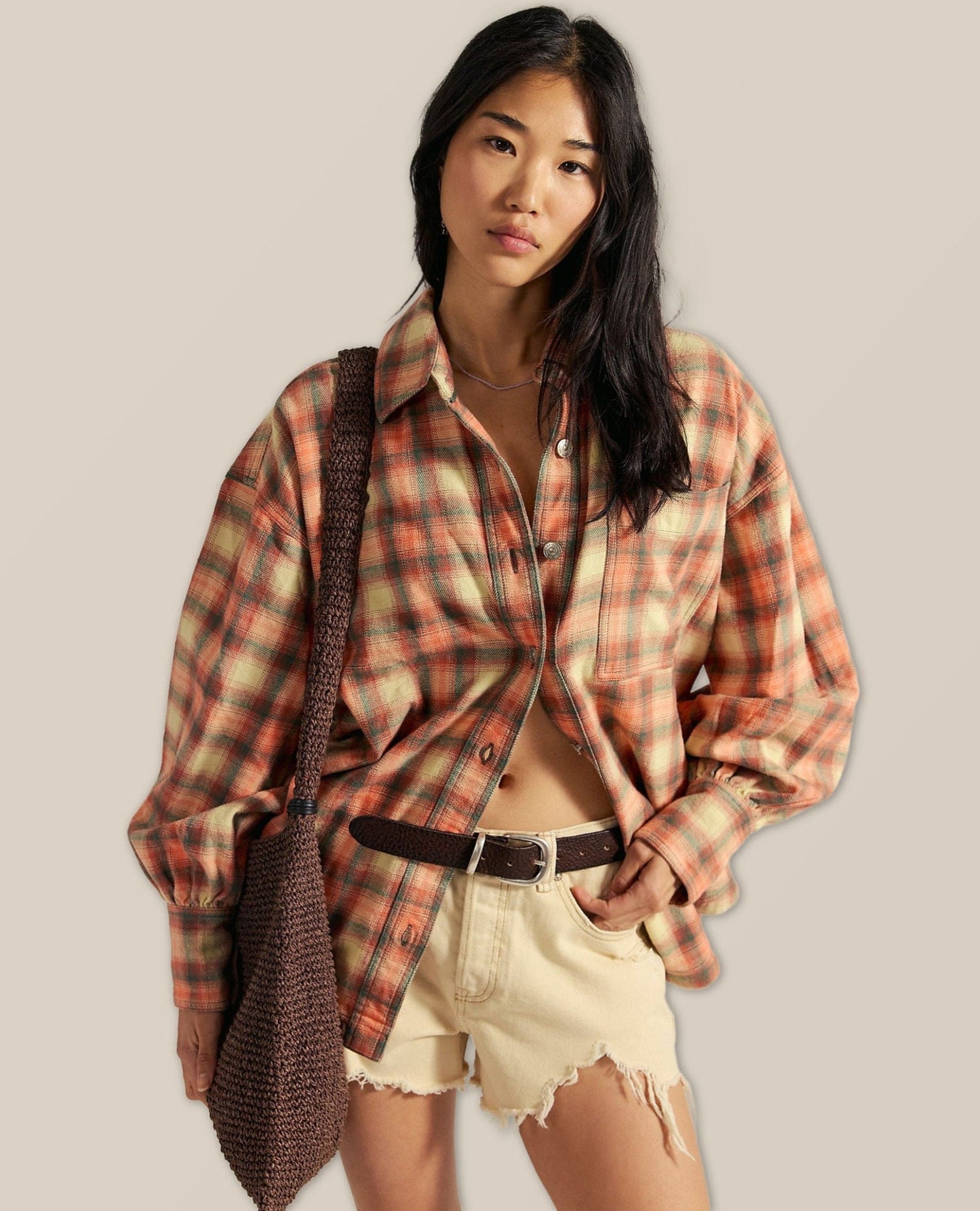 Ashley Plaid Shirt Sand Combo