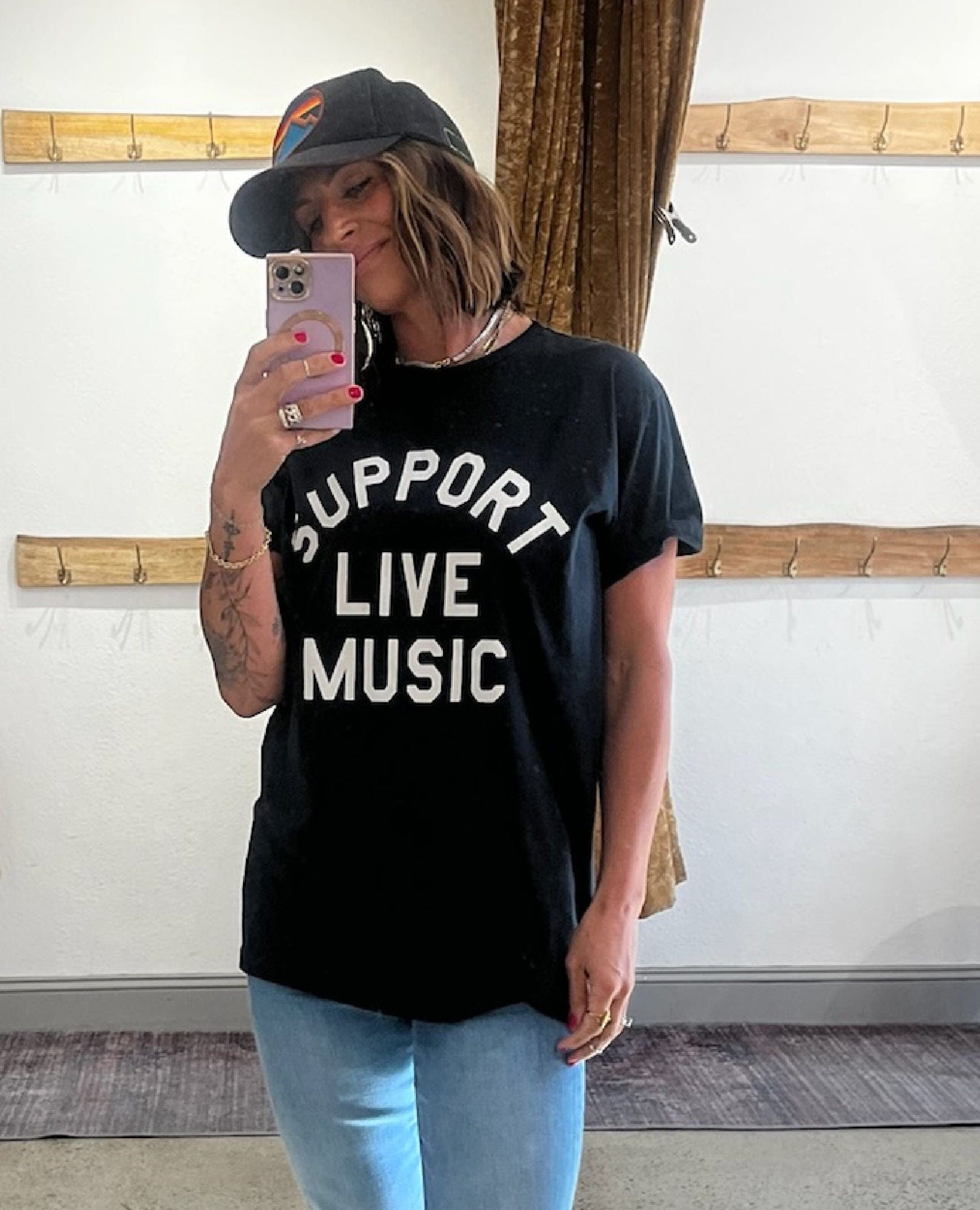 Support Live Music Vintage Black Tee