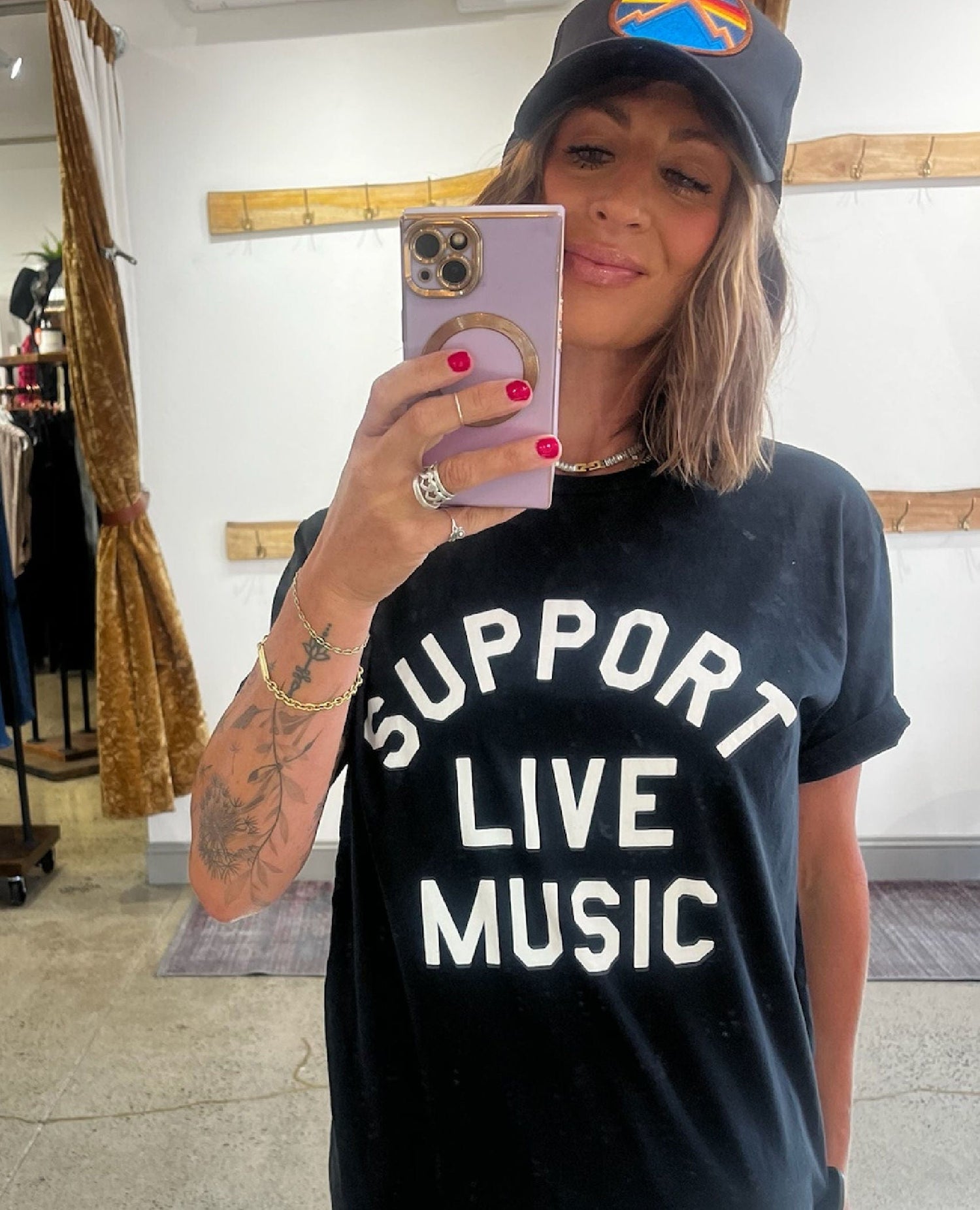 Support Live Music Vintage Black Tee
