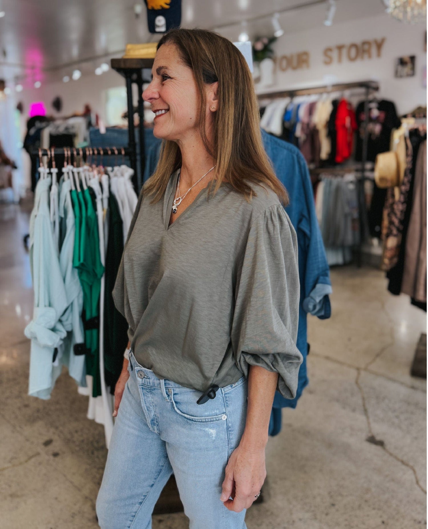 Gabi Puff Sleeve Top Olive