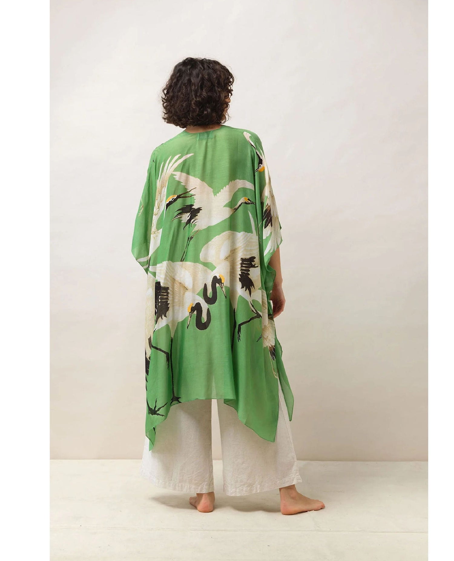 Green Stork Throwover Kimono