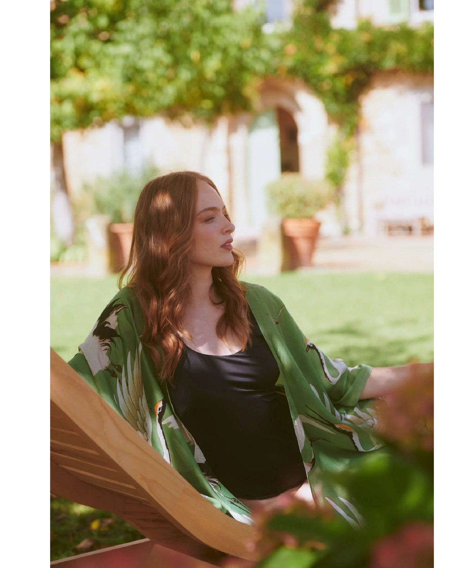 Green Stork Throwover Kimono