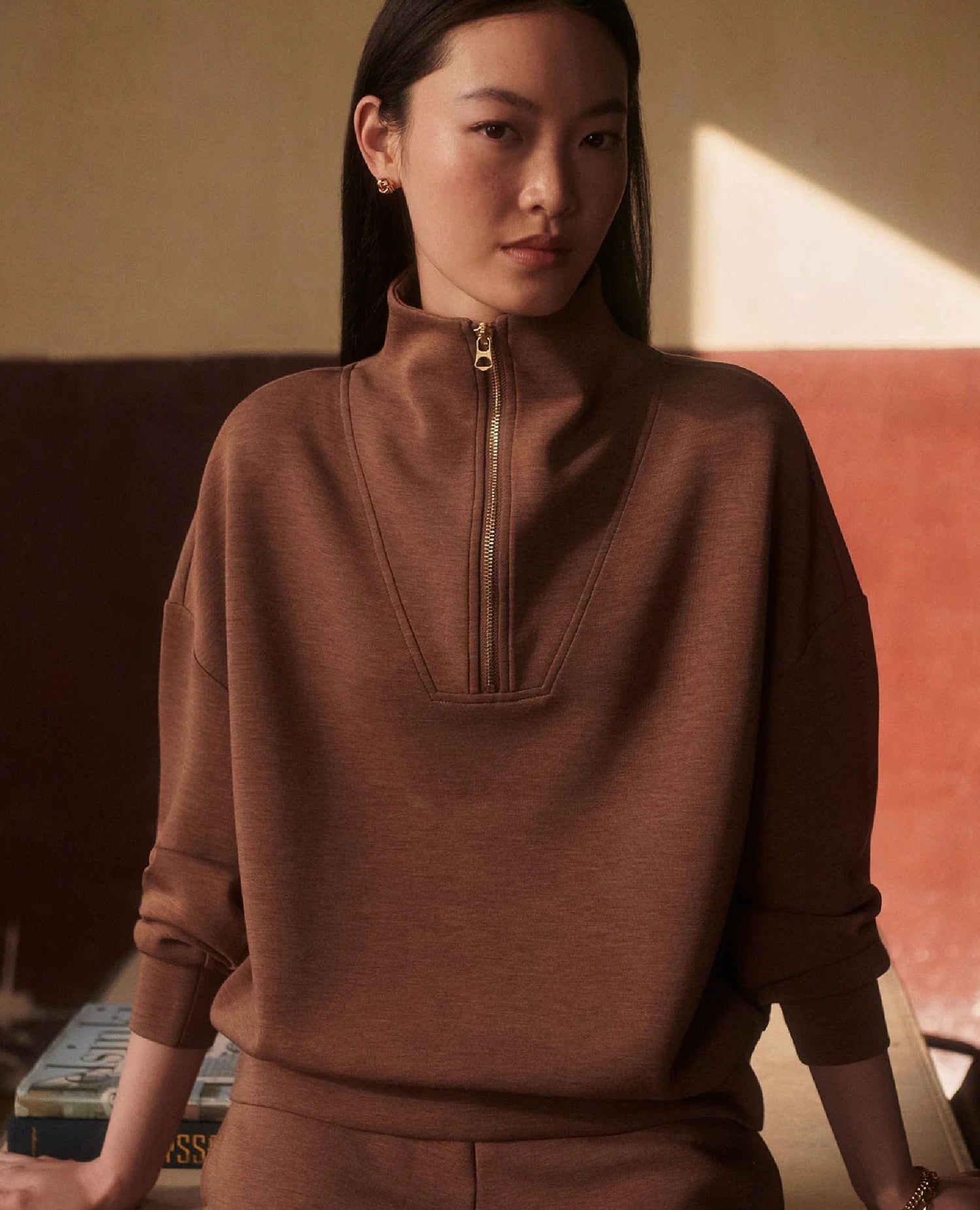 Hawley Half Zip Sweat Golden Bronze Marl