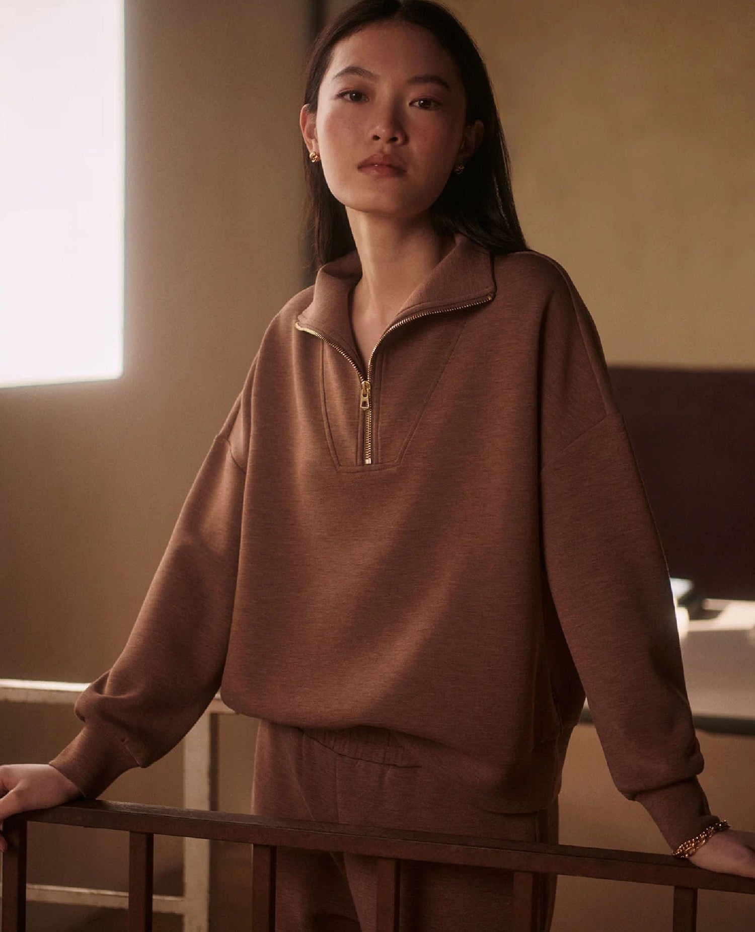 Hawley Half Zip Sweat Golden Bronze Marl