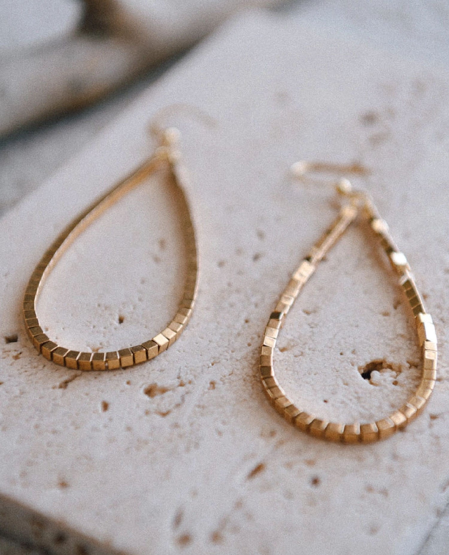 Hepburn Gold Beaded Teardrop Hoop Earrings