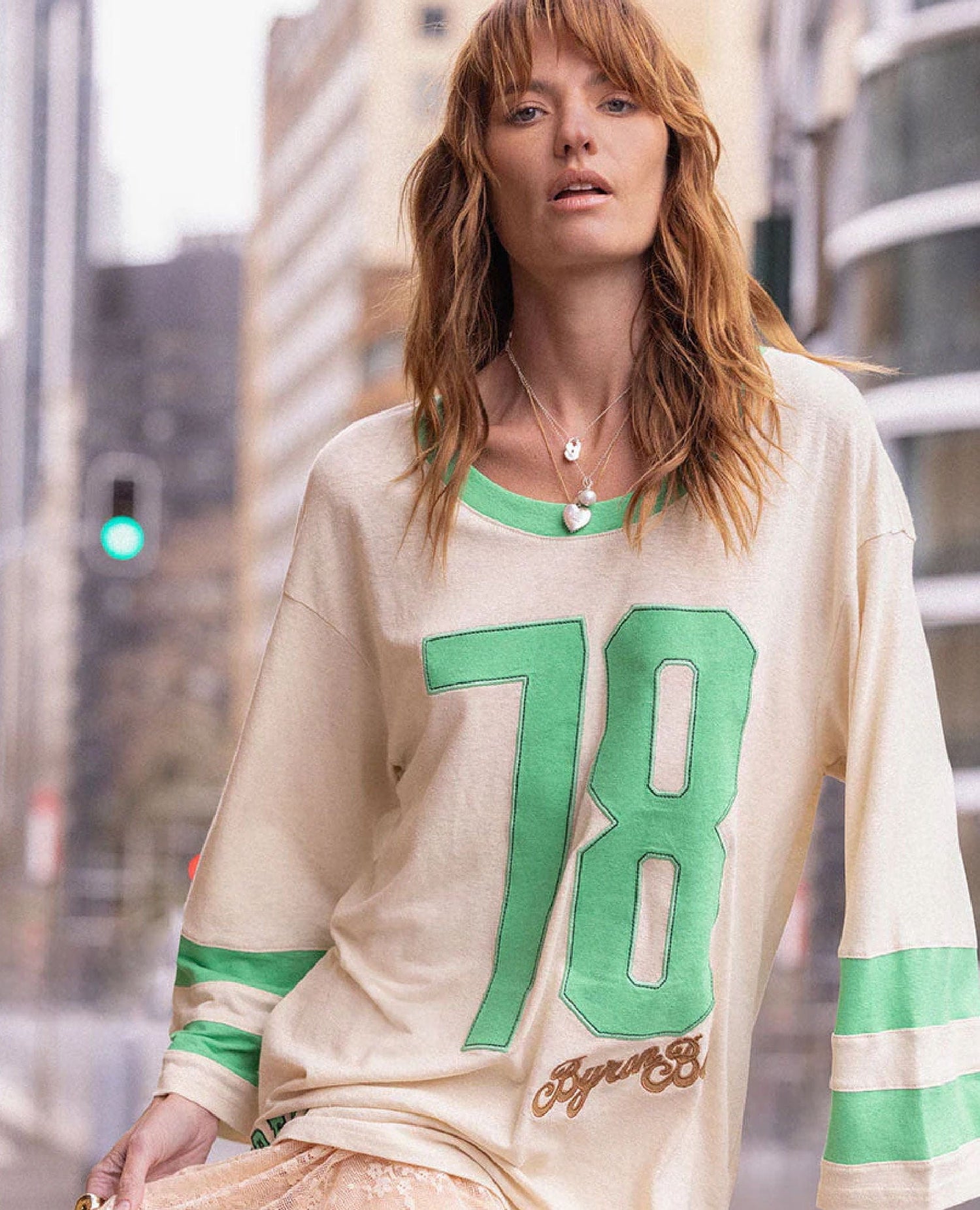 Homecoming Long Sleeve Biker Tee Green Fields