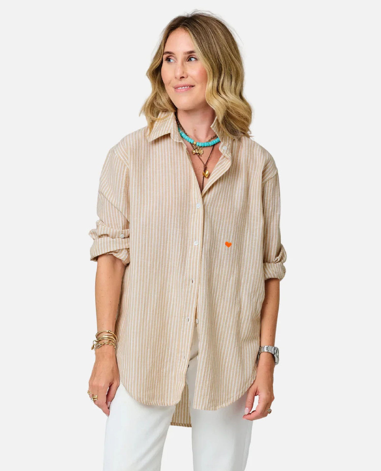 Jack Cross Button Linen Stripe Shirt Oak