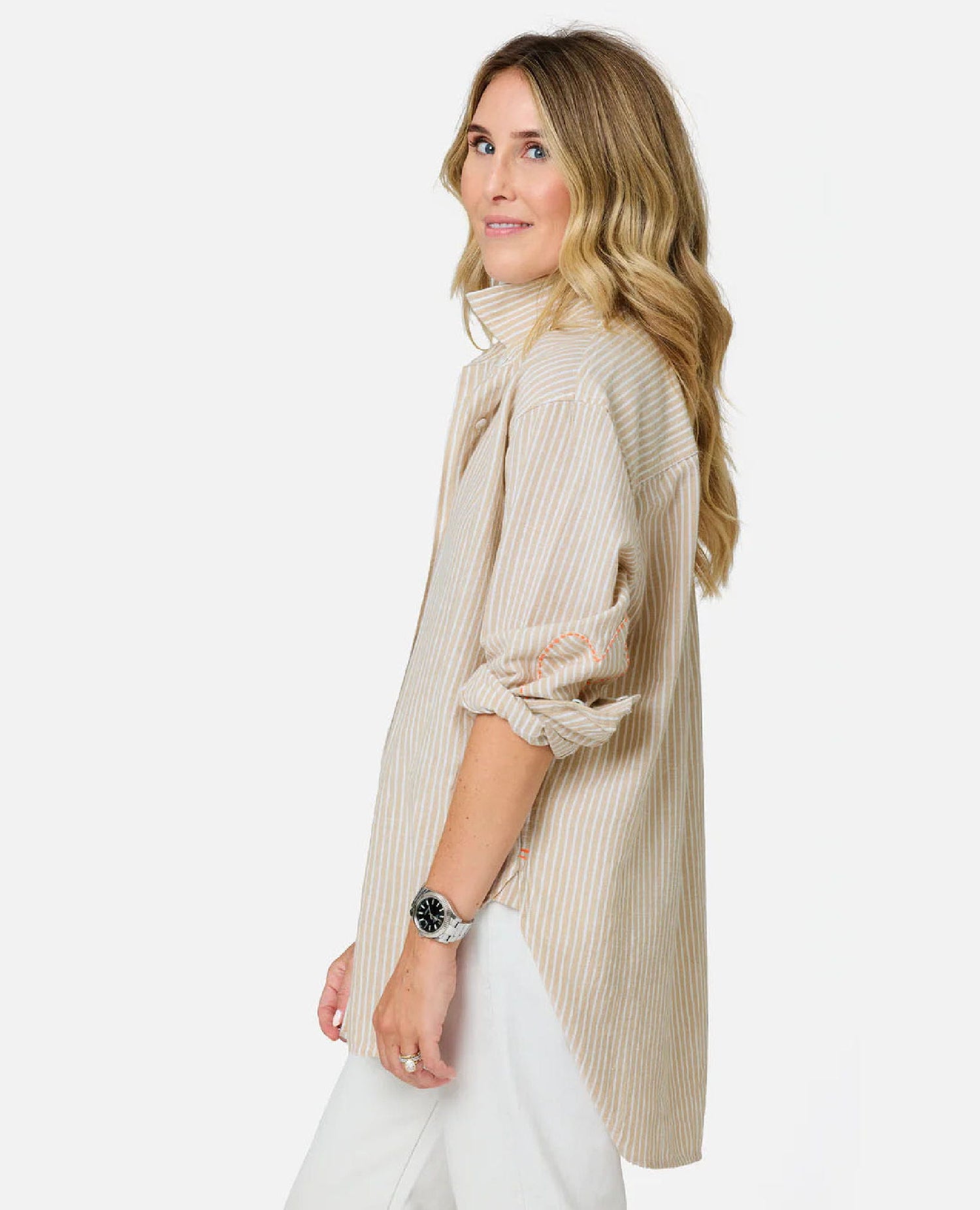 Jack Cross Button Linen Stripe Shirt Oak