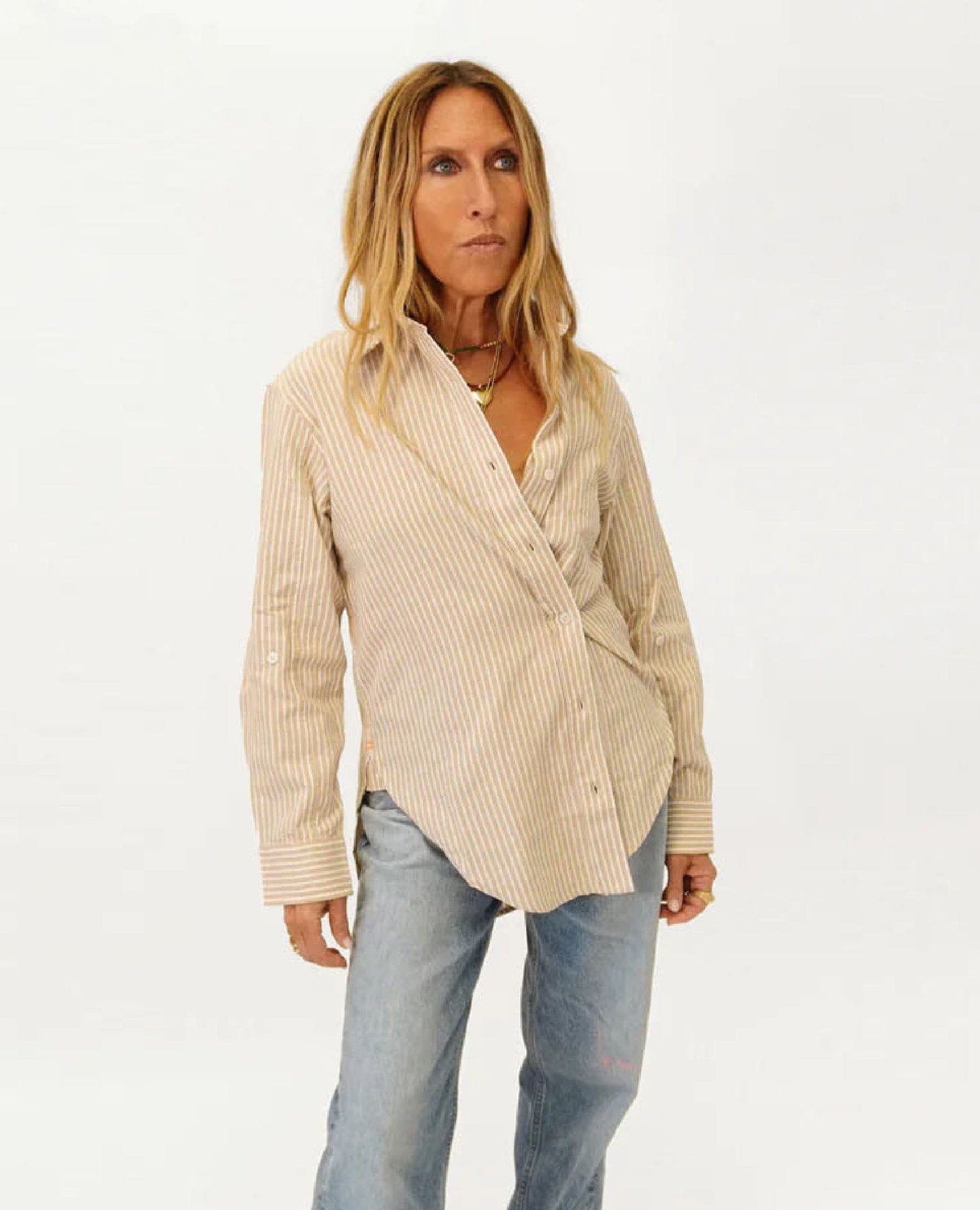 Jack Cross Button Linen Stripe Shirt Oak