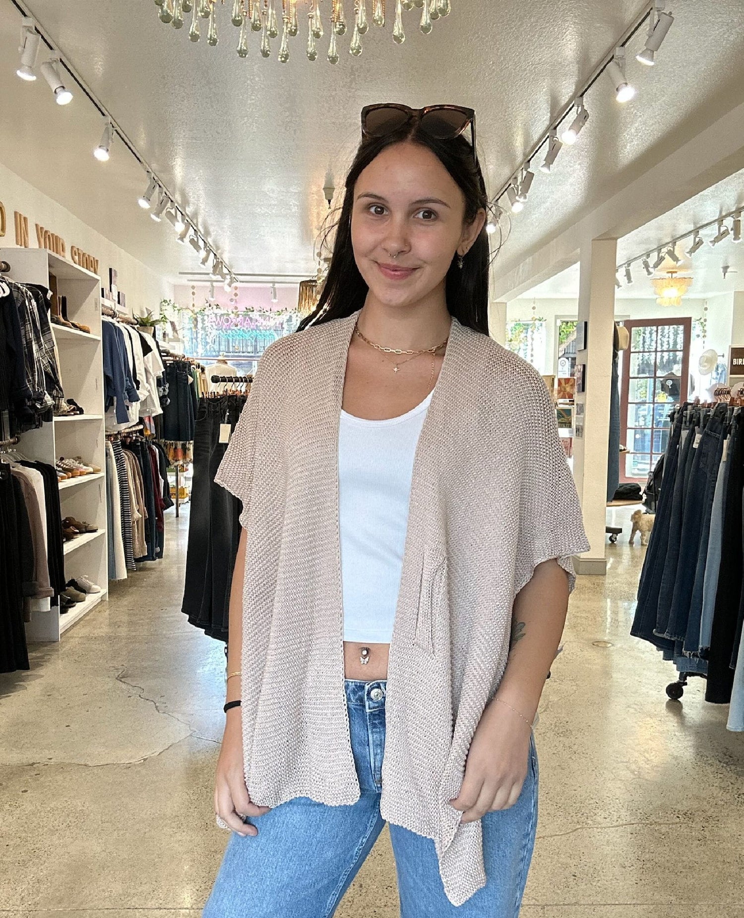 Knit Front Wrap Shawl Taupe