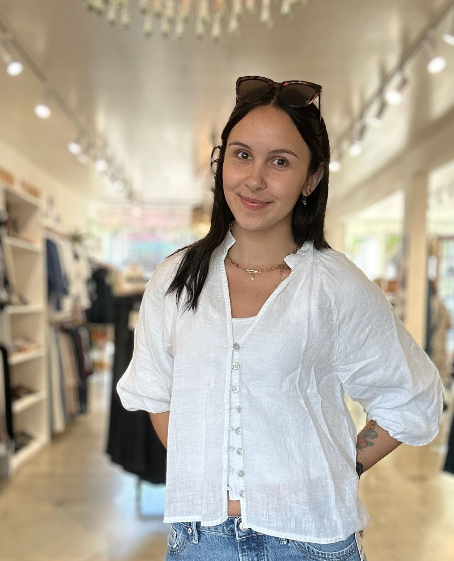 White Linen Balloon Blouse