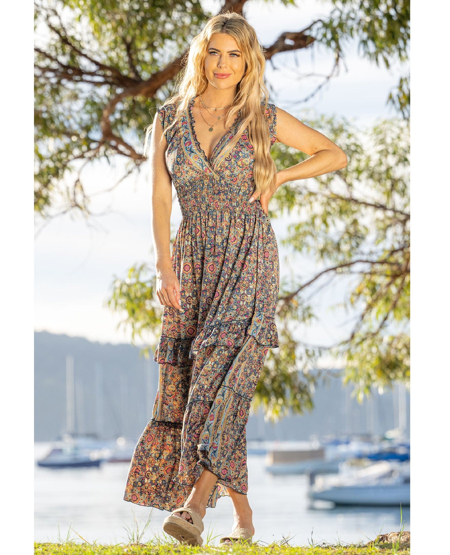 Magnolia Tile Smocked Maxi Dress