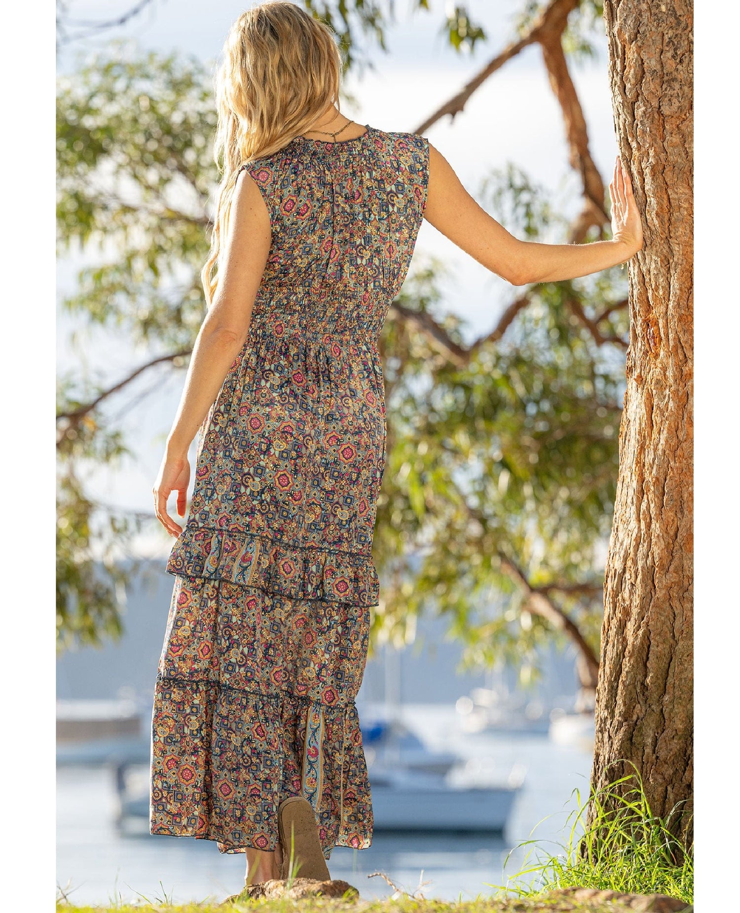 Magnolia Tile Smocked Maxi Dress