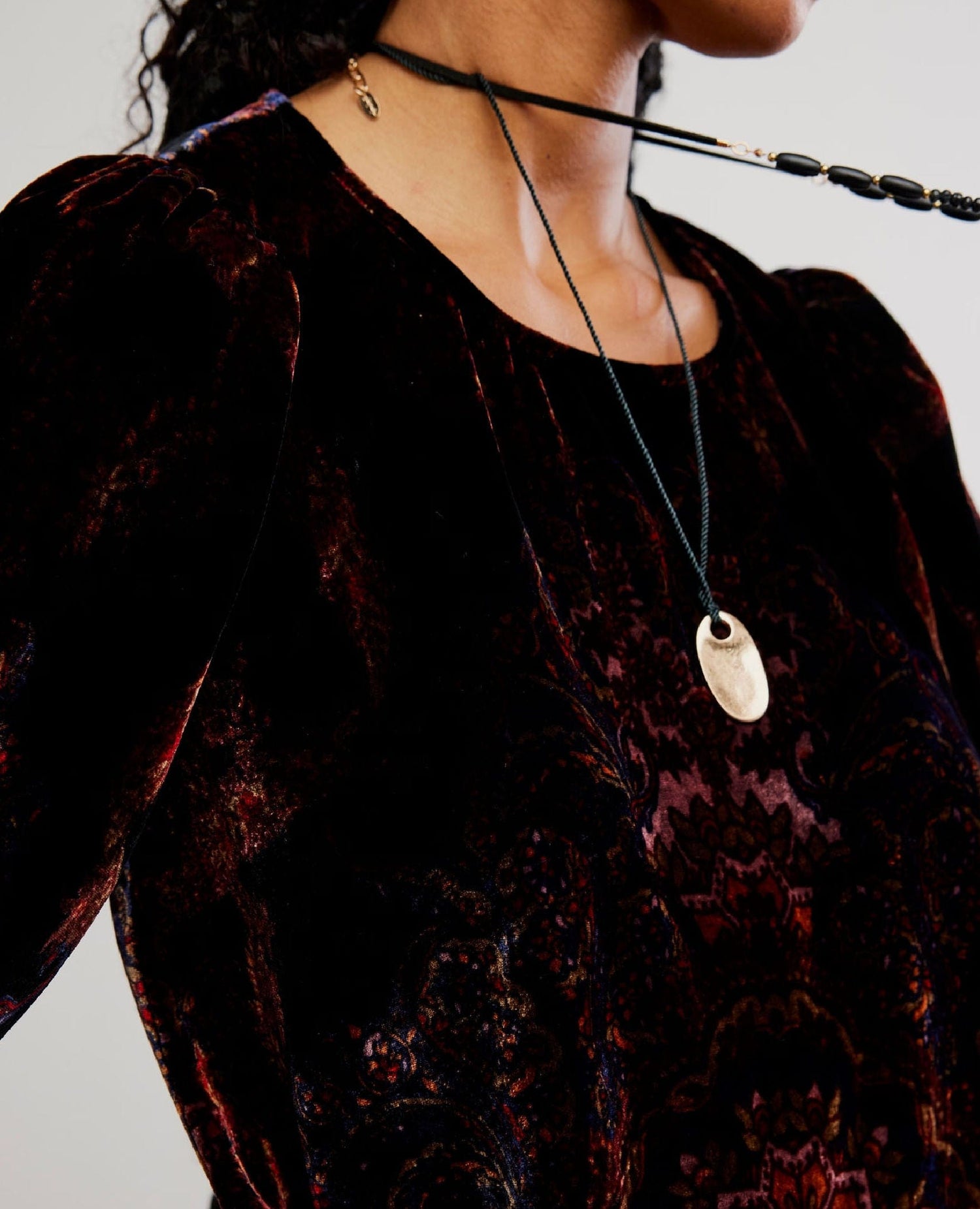 Maye Printed Velvet Tunic in Dark Black Combo