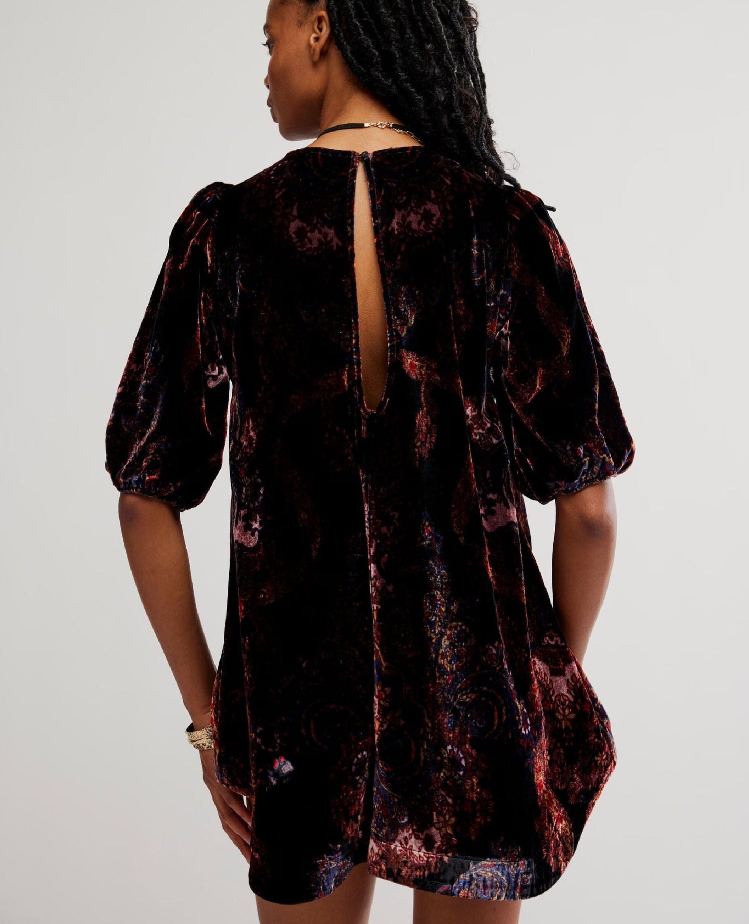 Maye Printed Velvet Tunic in Dark Black Combo