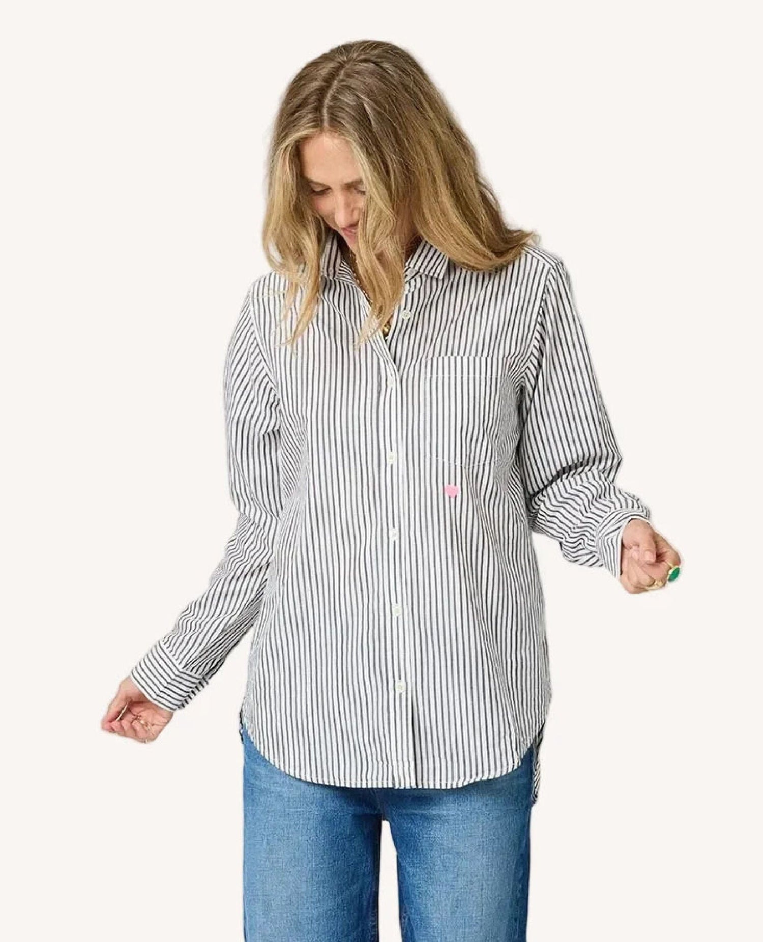 Mia Charcoal Stripe Heart Shirt