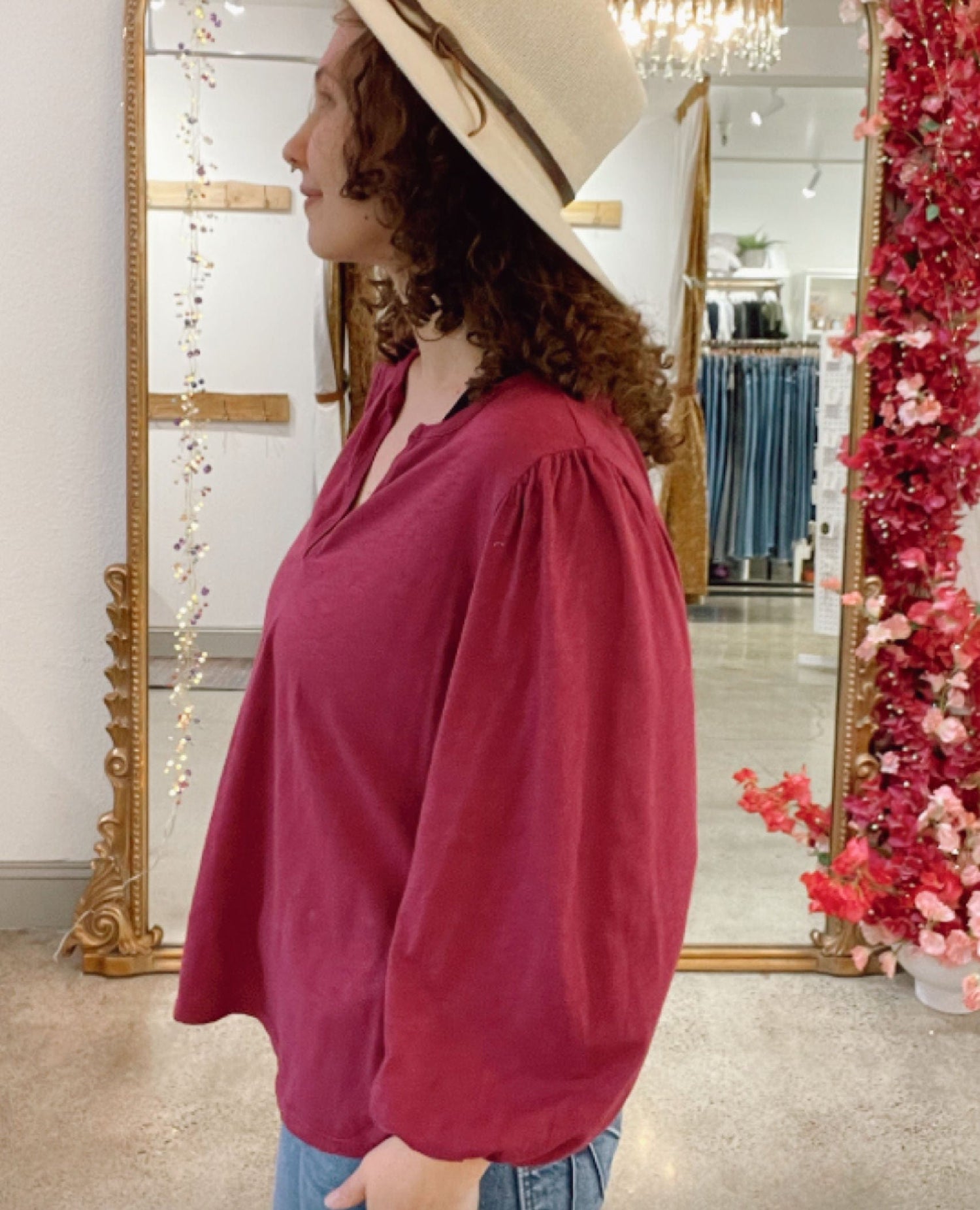 Gabi Puff Sleeve Top Ruby
