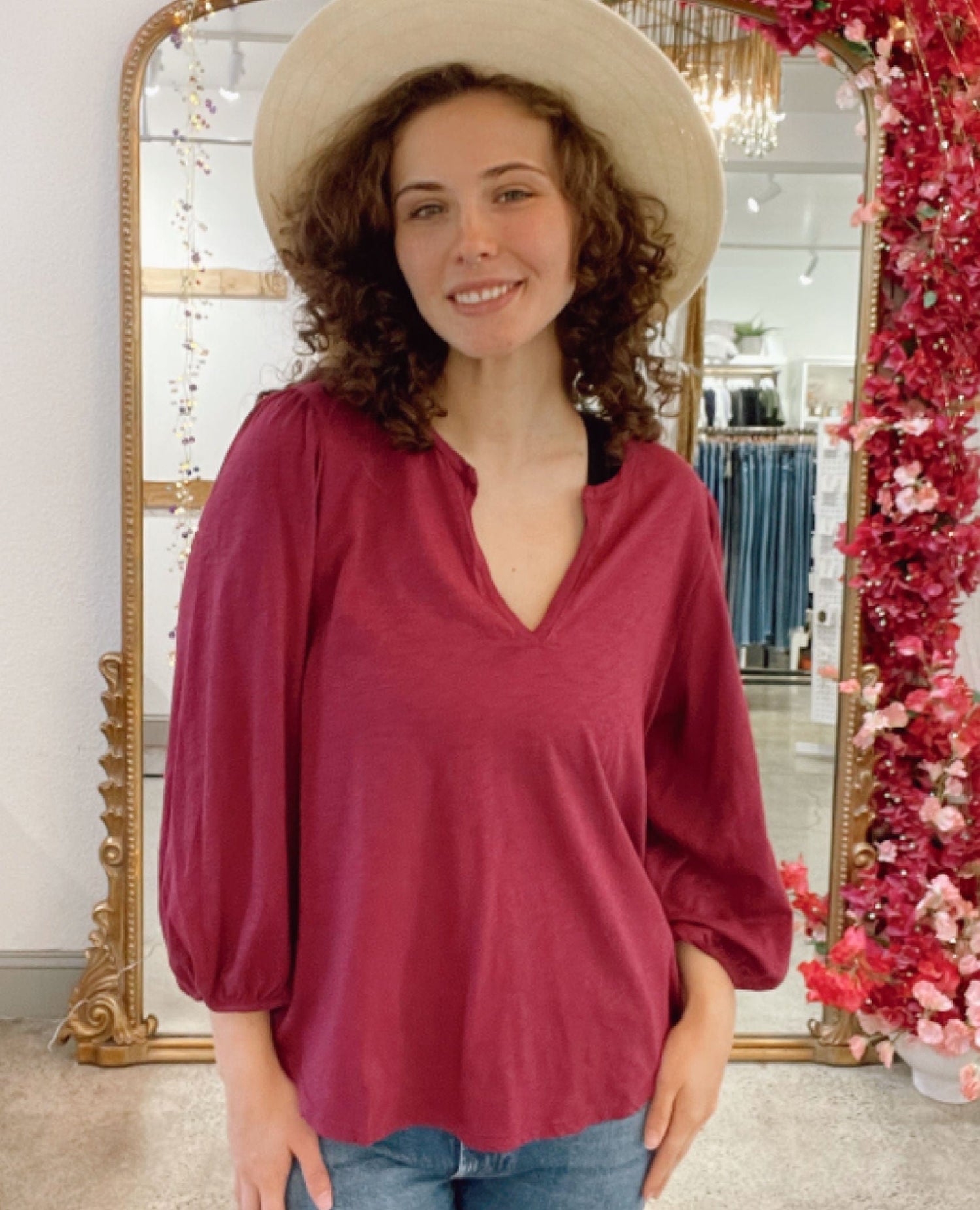 Gabi Puff Sleeve Top Ruby