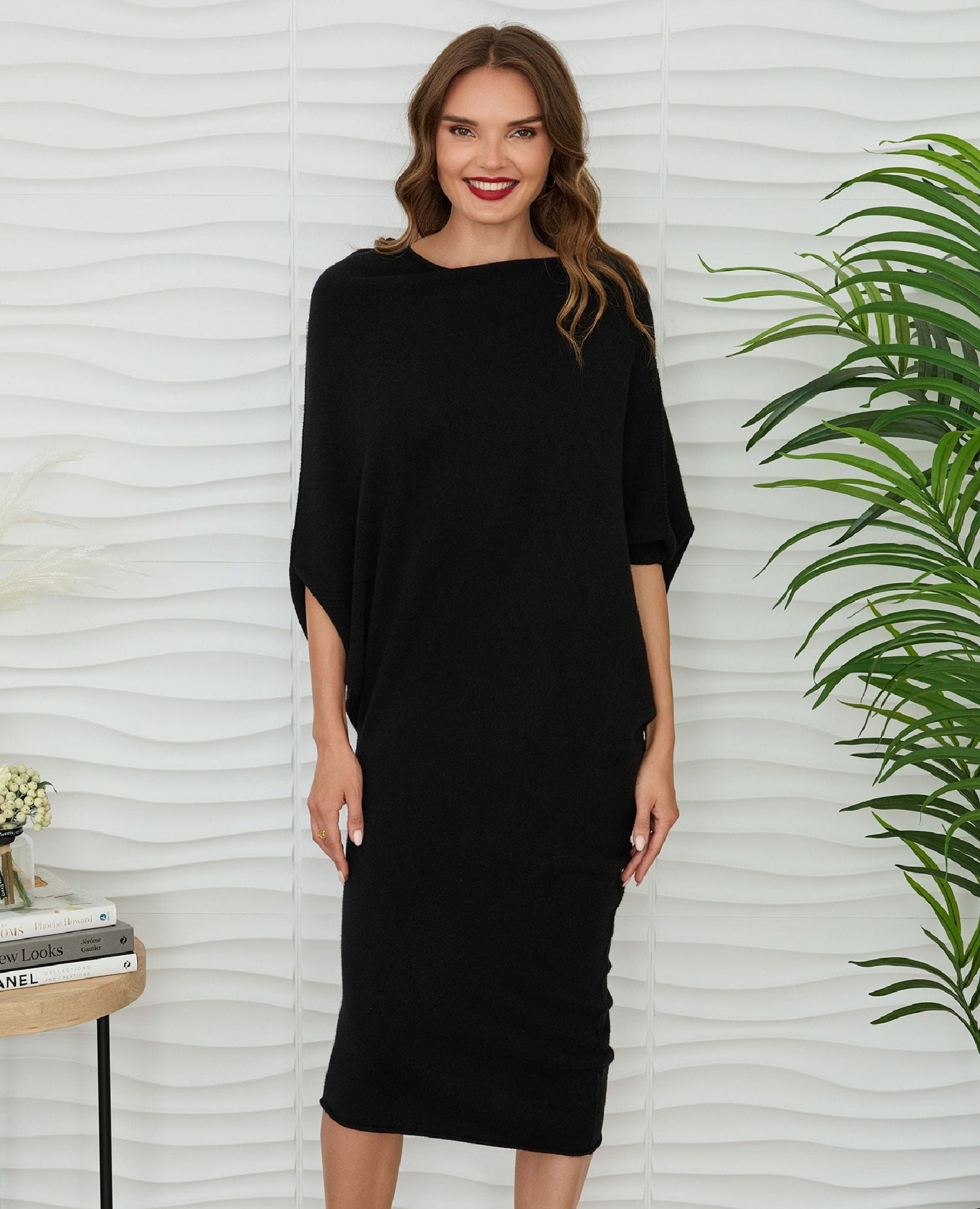 Asymmetric Black Sweater Dress