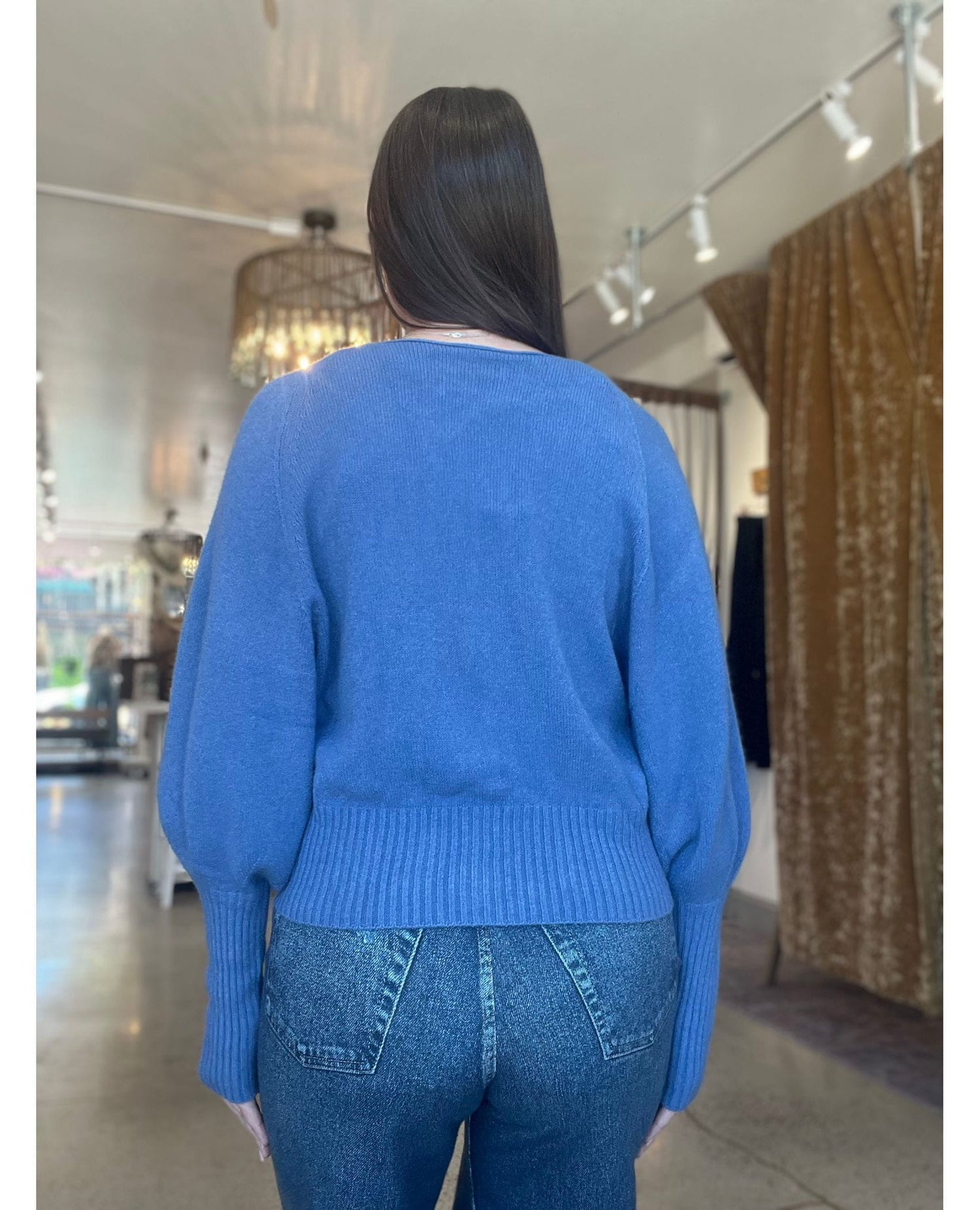 V Neck Cozy Sweater Blue