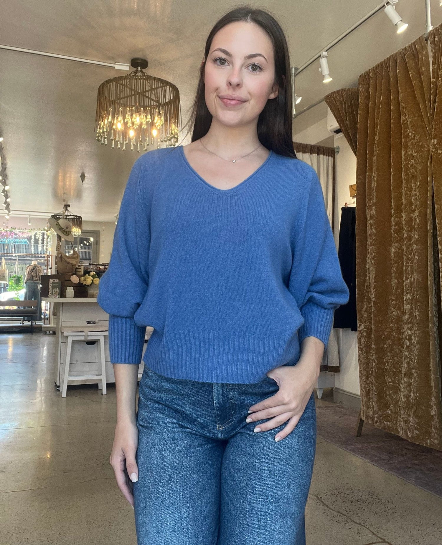 V Neck Cozy Sweater Blue