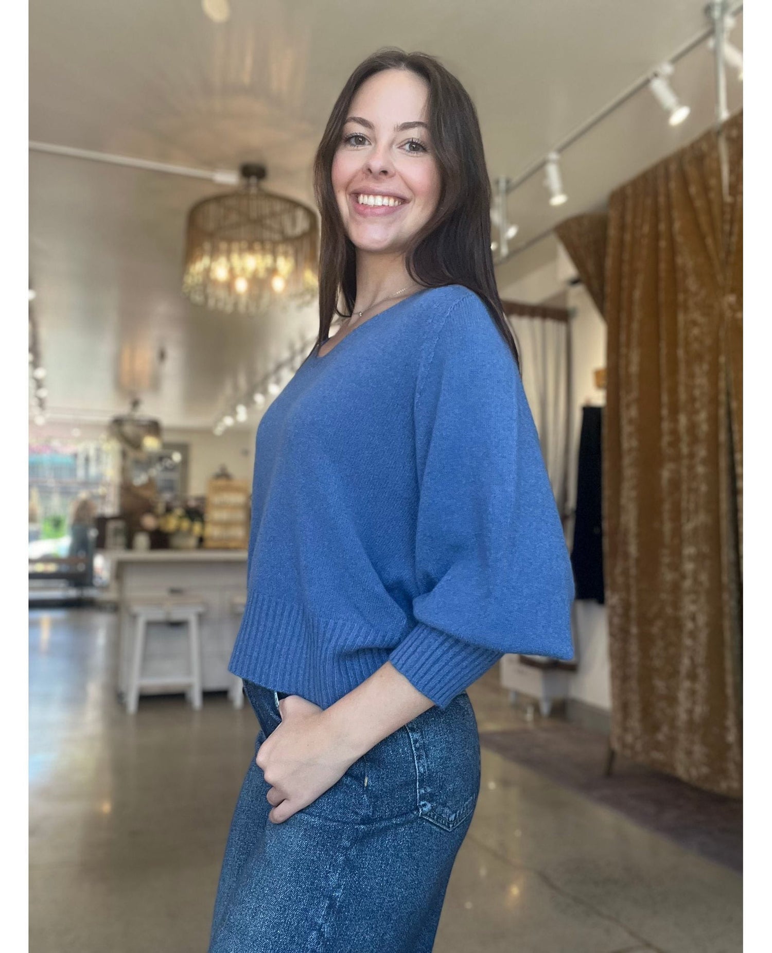 V Neck Cozy Sweater Blue