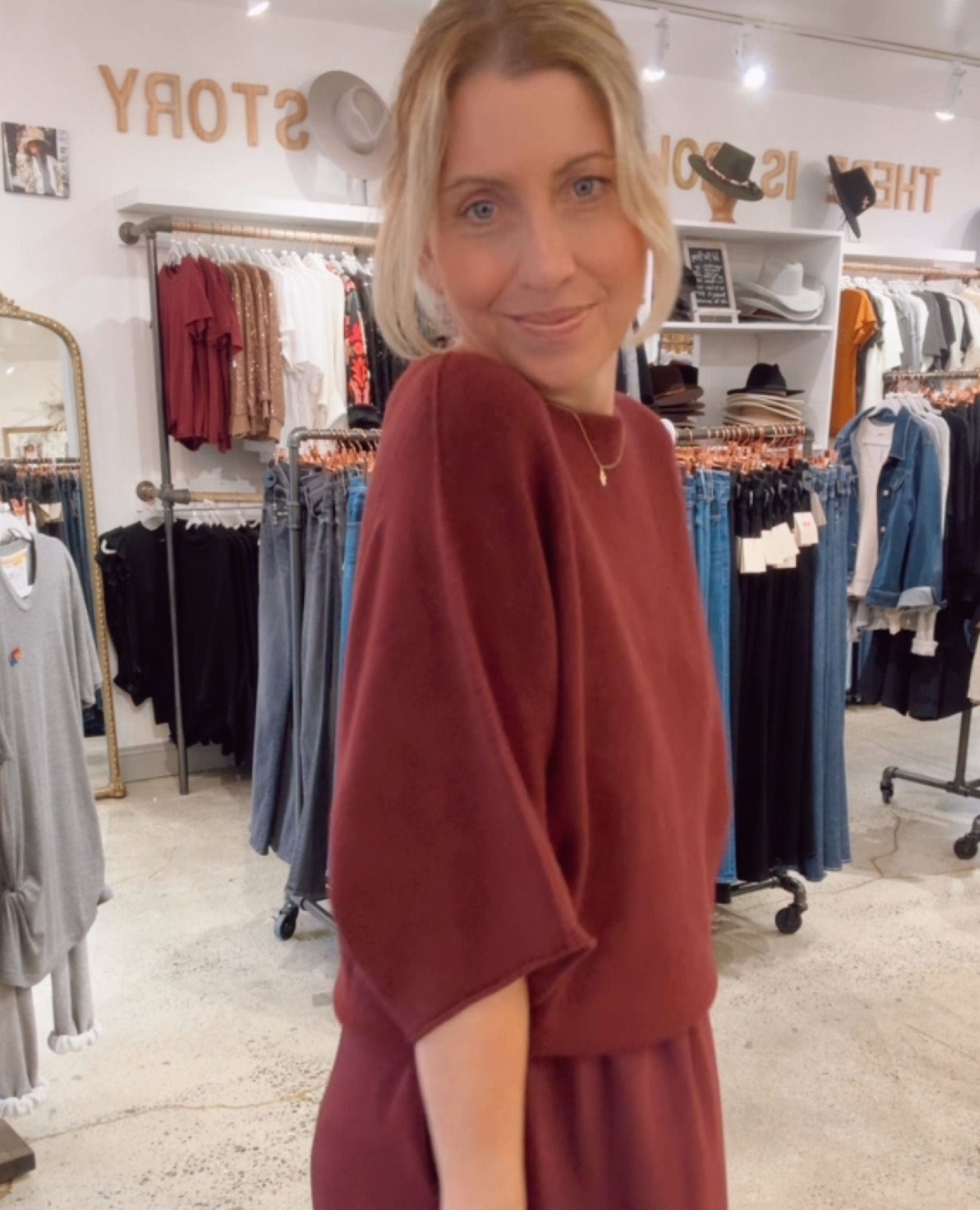 Cozy Short Sleeve Wine Sweater