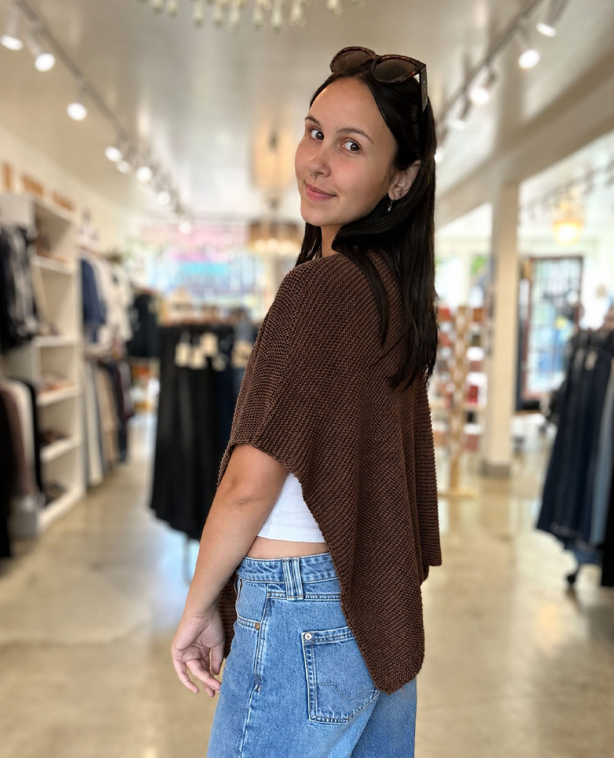Knit Front Wrap Shawl Chocolate