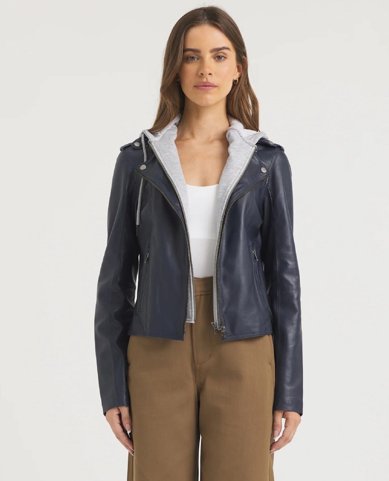 Molly Washed Leather Jacket Indigo