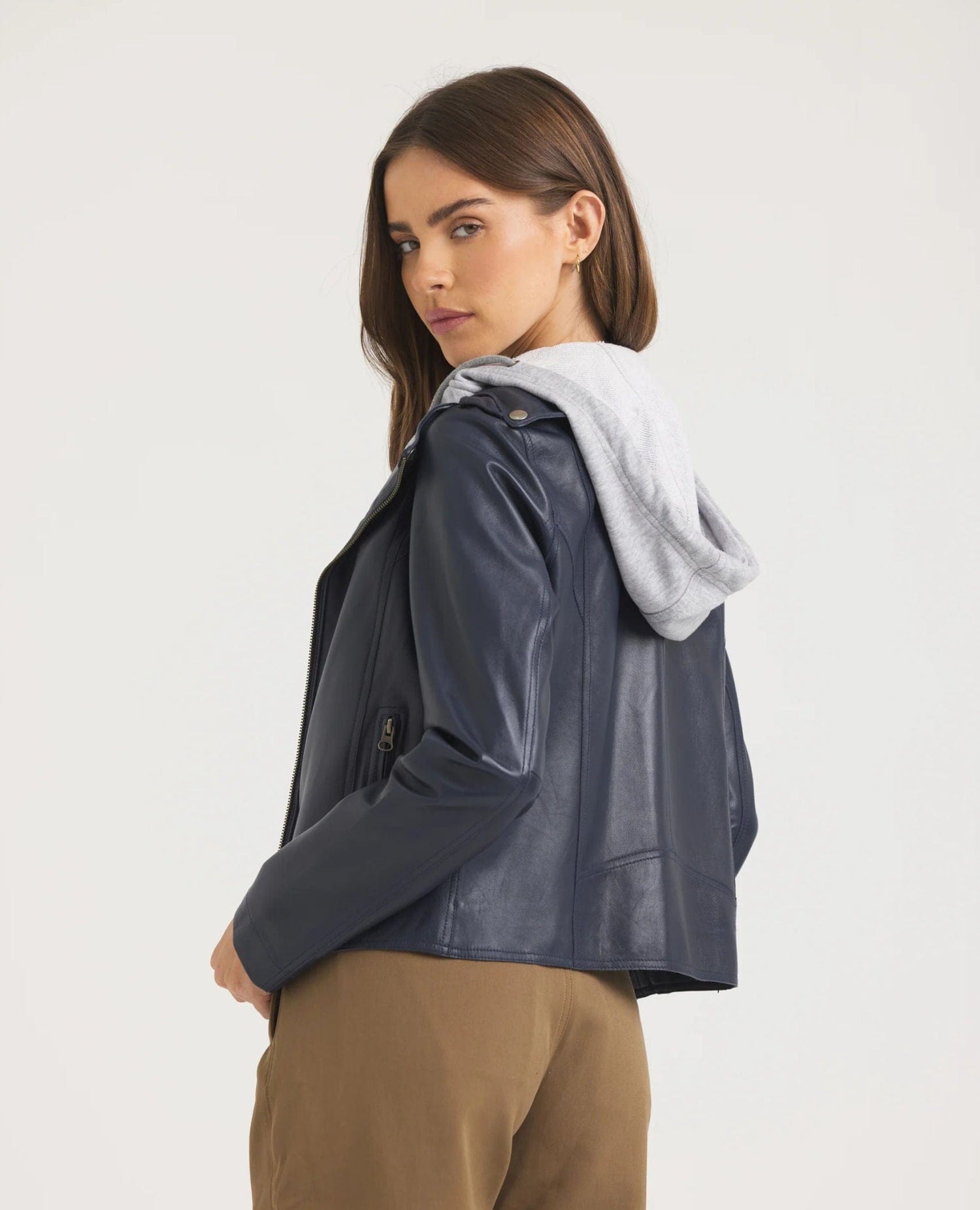 Molly Washed Leather Jacket Indigo