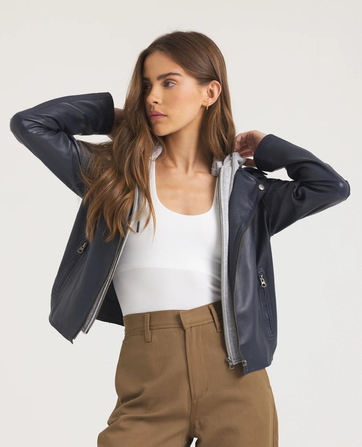 Molly Washed Leather Jacket Indigo