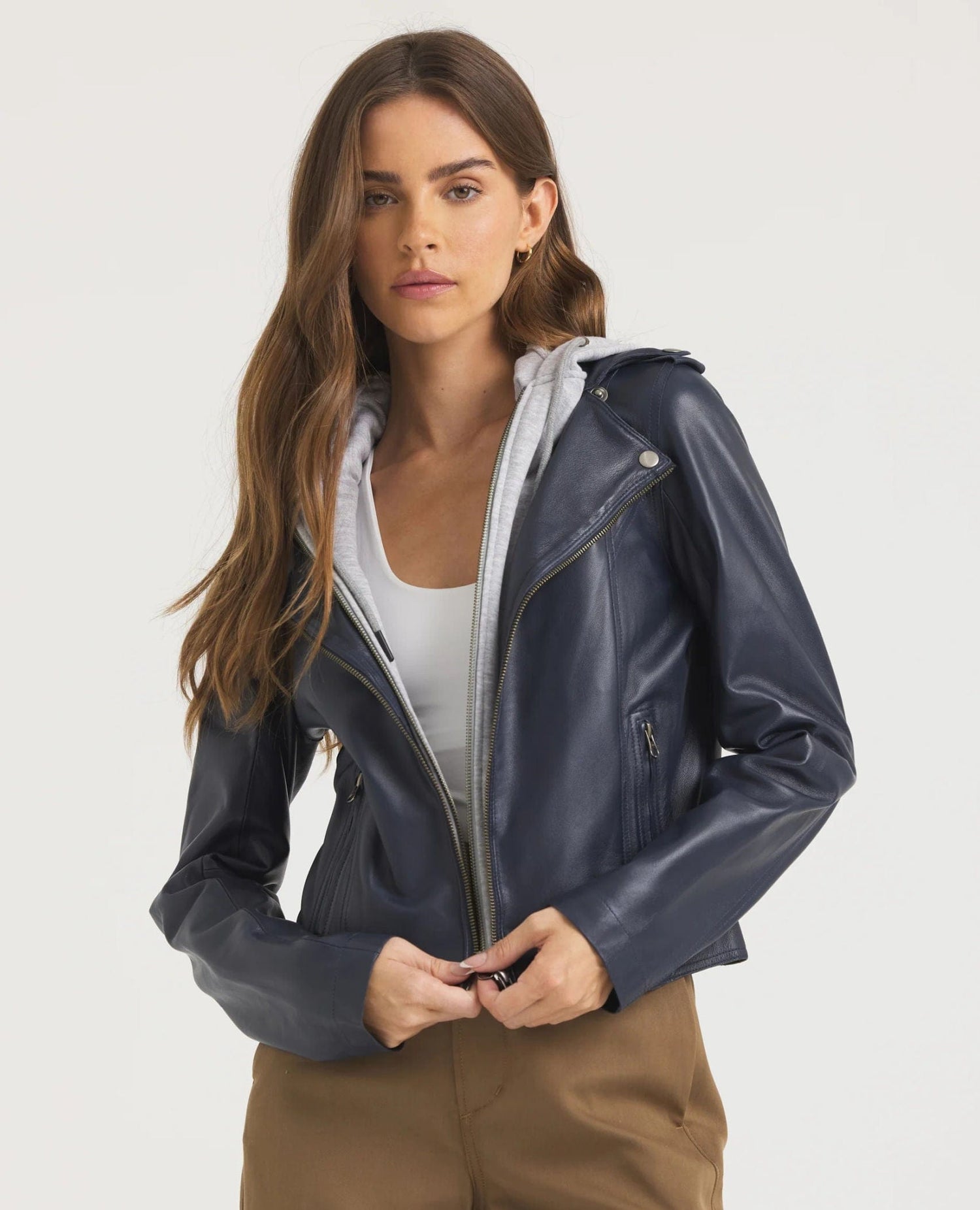 Molly Washed Leather Jacket Indigo